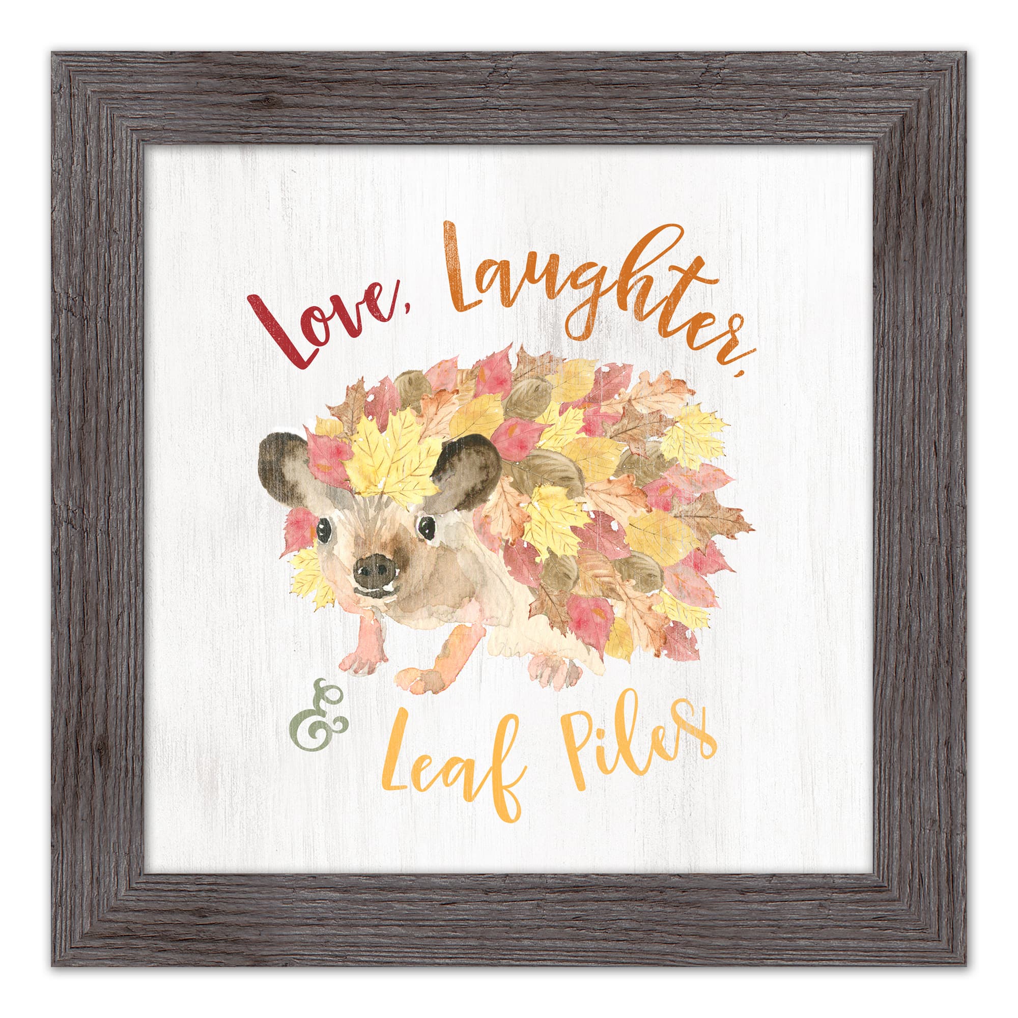 Leaf Piles Hedgehog Fall Print in Western Gray Frame