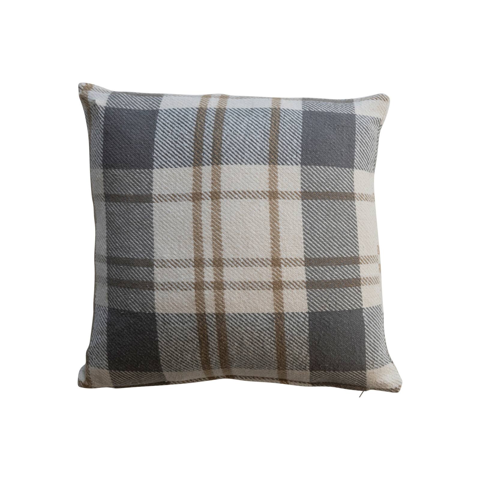 Hello Honey&#xAE; 20&#x22; Brown, Gray &#x26; Natural Plaid Brushed Flannel Throw Pillow