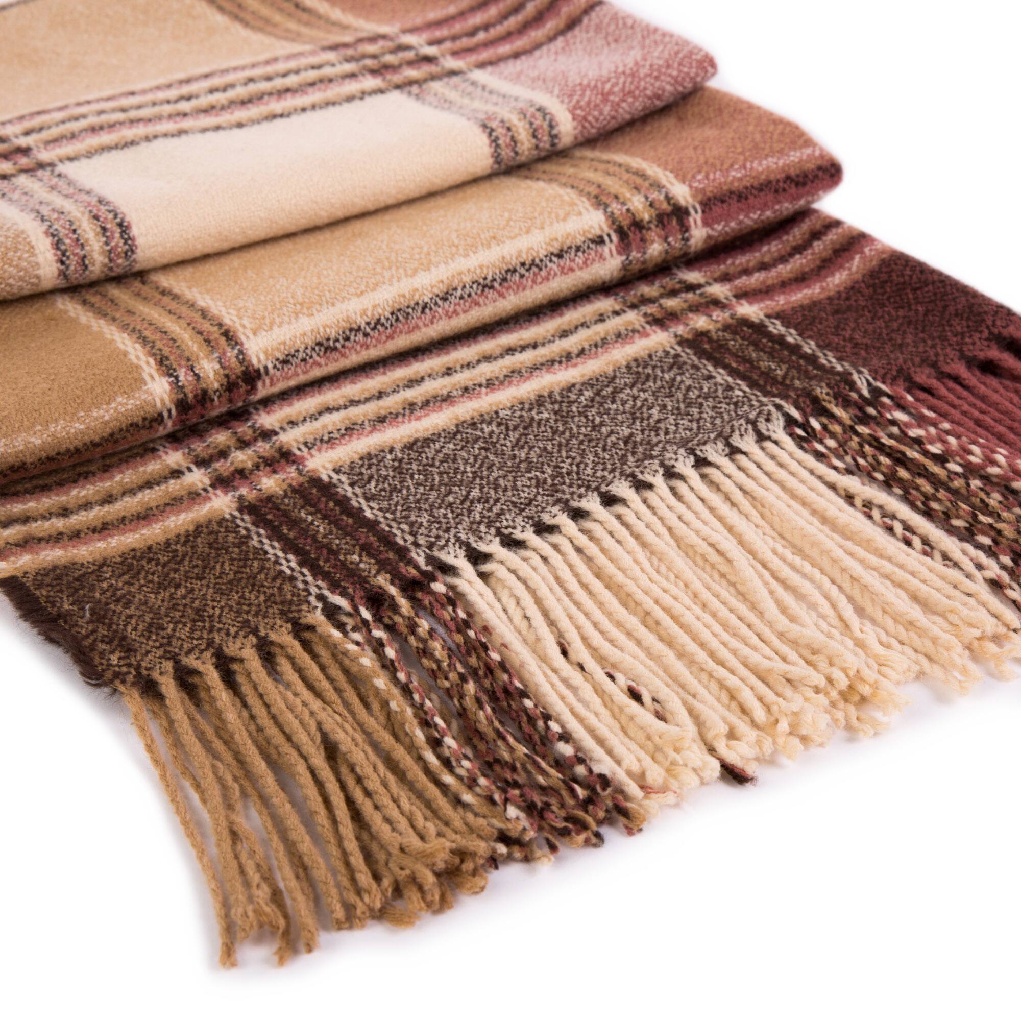Glitzhome&#xAE; 77&#x22; Pink, Cream &#x26; Gray Plaid Scarf with Tassels