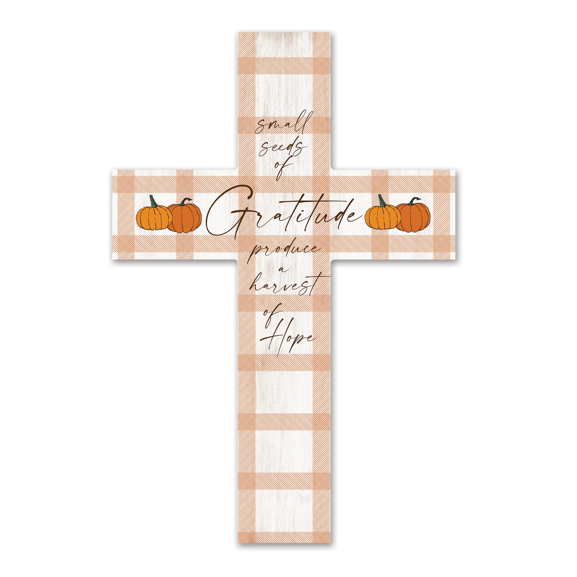 Orange Plaid Harvest 11&#x22; x 16&#x22; Wood Cross