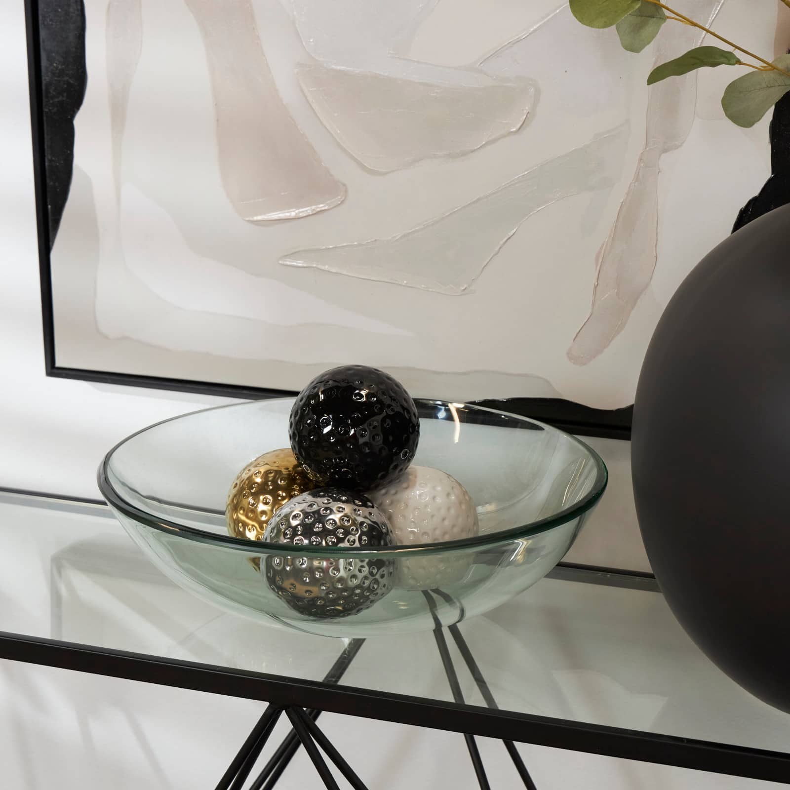 4" Hammered Detail Ceramic Ball Sculpture Set