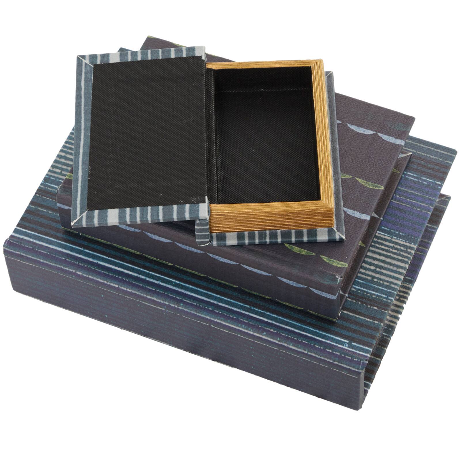 Gray &#x26; Blue Stripe Faux Leather Faux Book Box Set