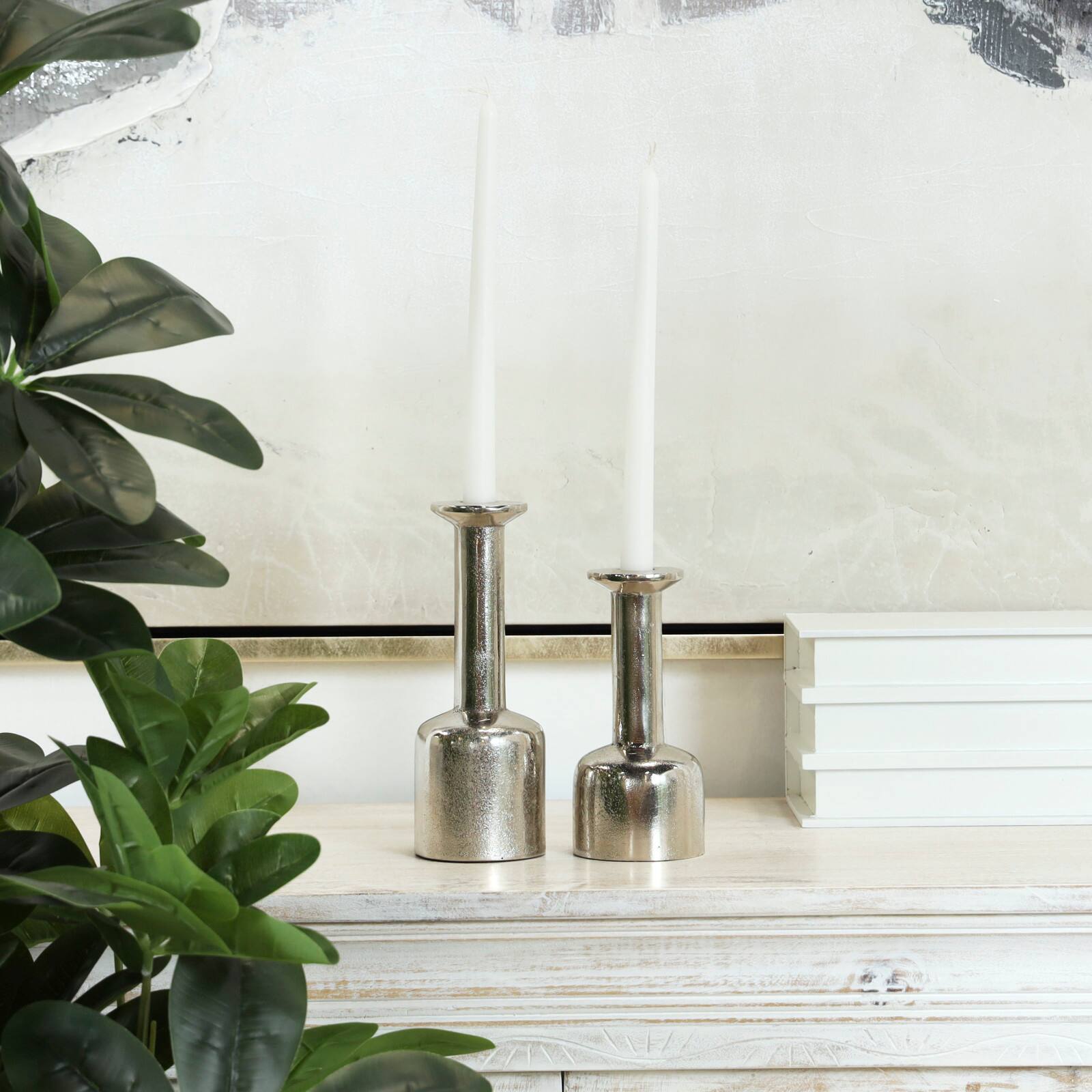 Silver Aluminum Taper Candle Holder with Rounded Bases Set