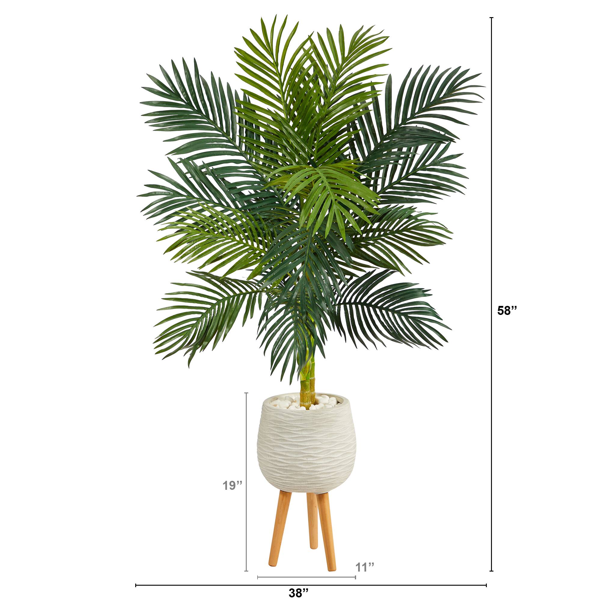 5ft. Golden Cane Artificial Palm Tree in White Planter with Stand