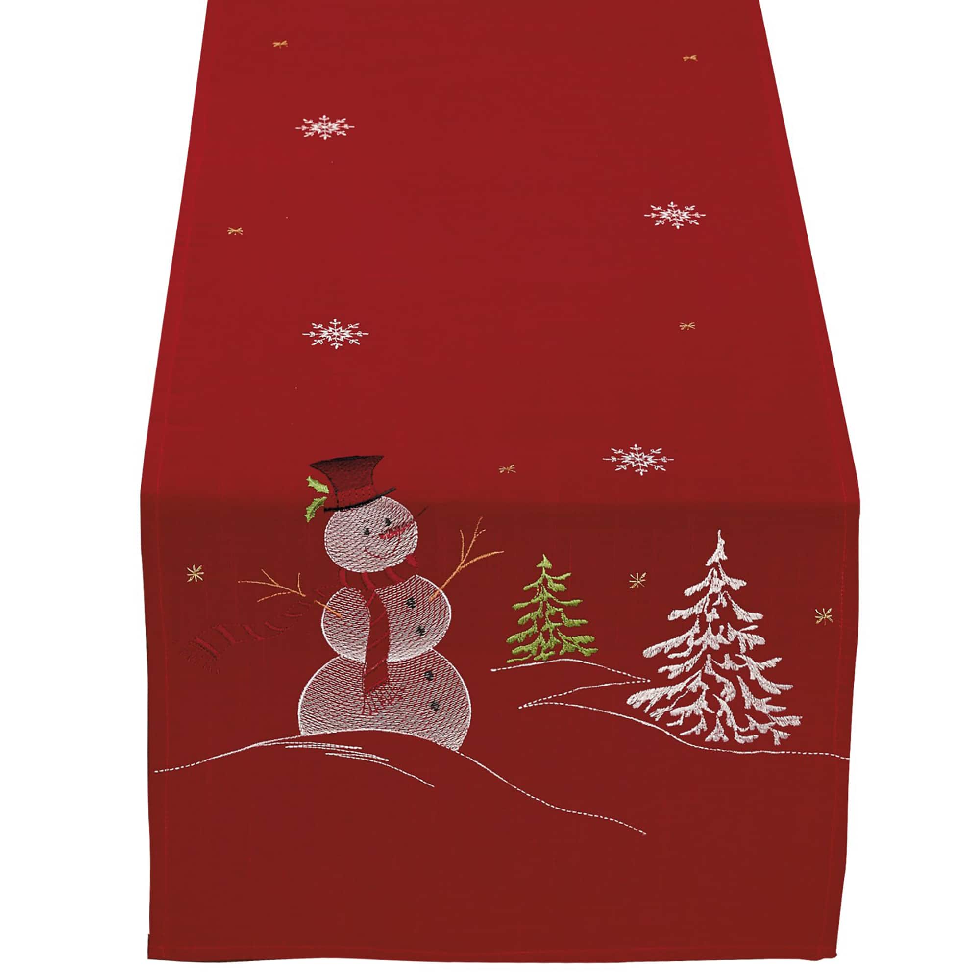 DII® 70" Red Embroidered Snowman Table Runner