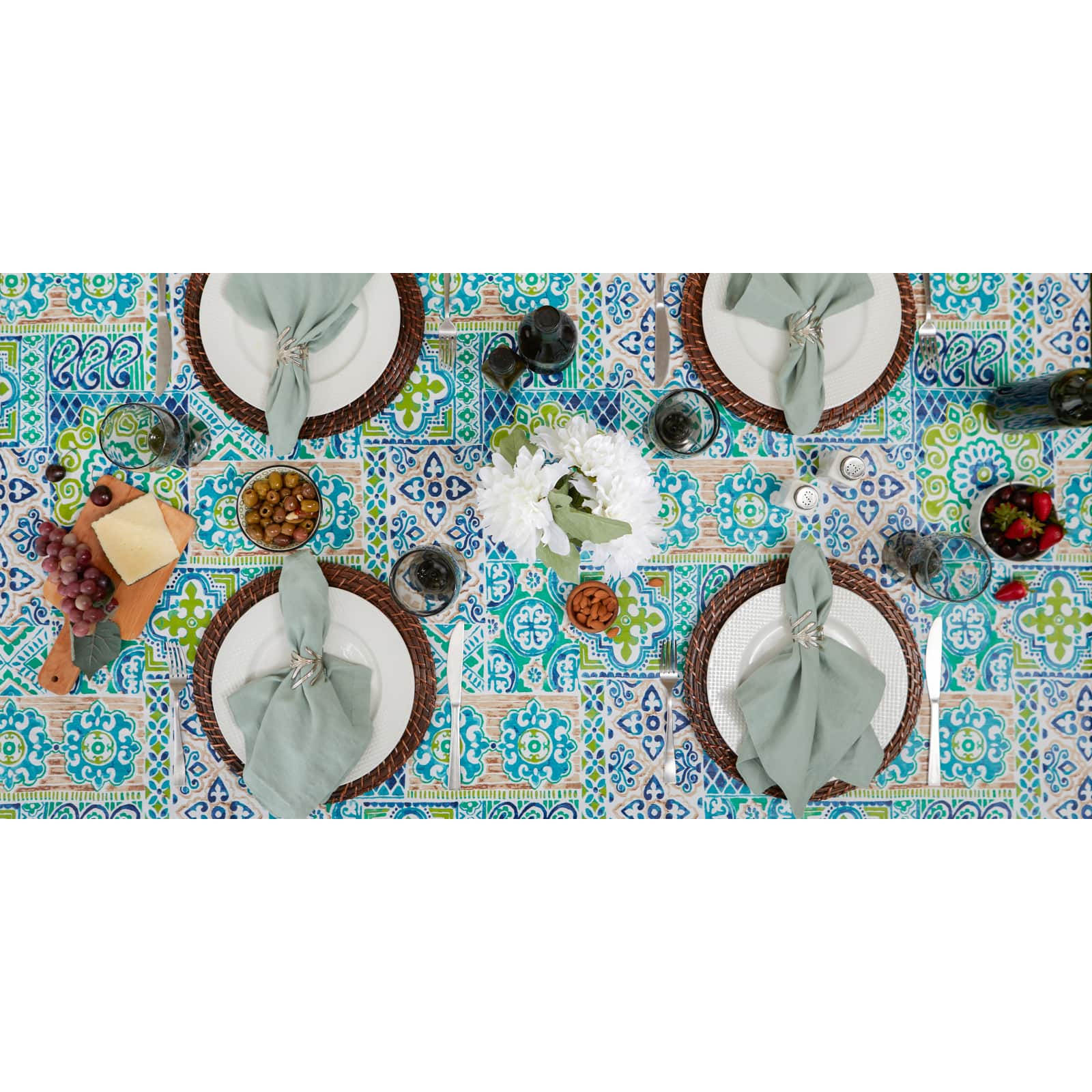 Spanish Tile Vinyl Tablecloth 70&#x22; Round