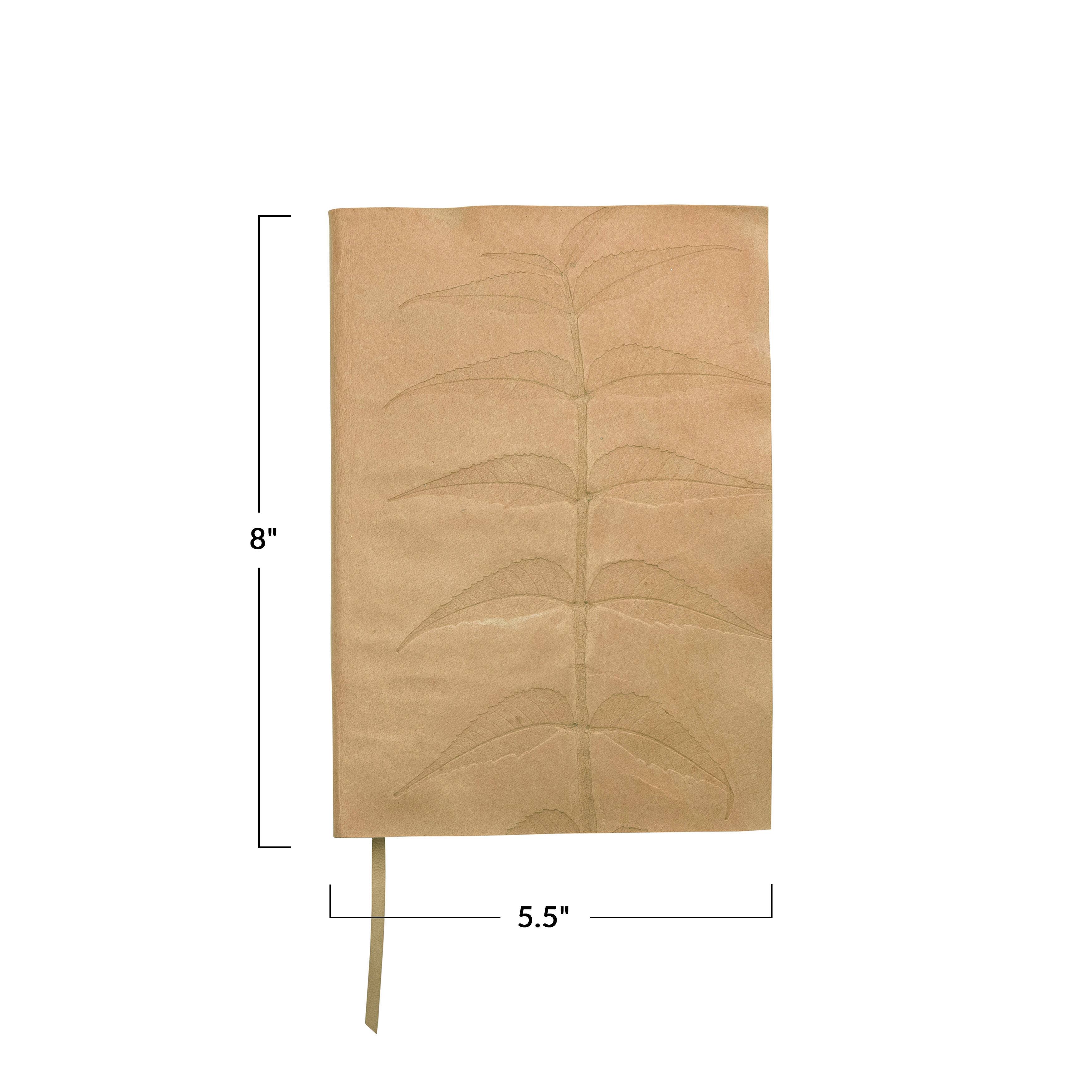 Hello Honey&#xAE; Tan Embossed Leaf Leather Bound Journal with Bookmark