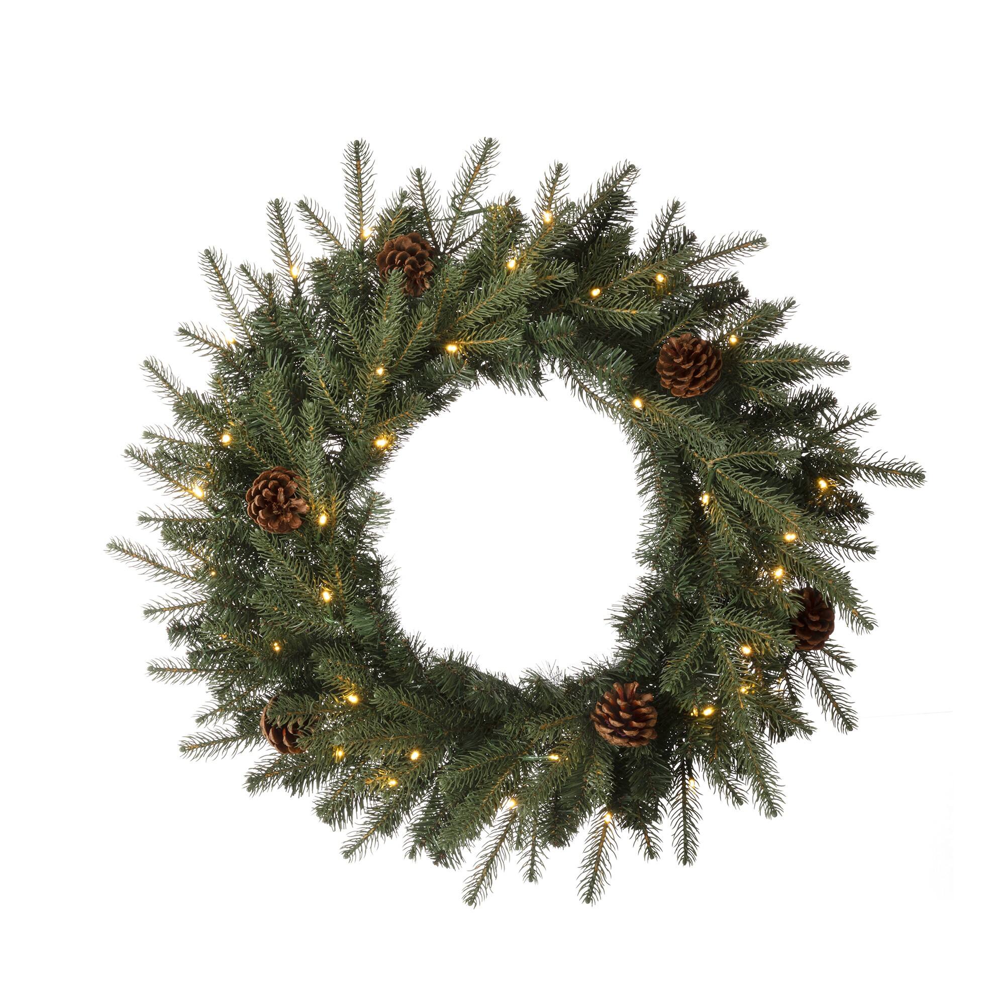 Glitzhome&#xAE; 24&#x22; LED Greenery &#x26; Pinecone Christmas Wreath