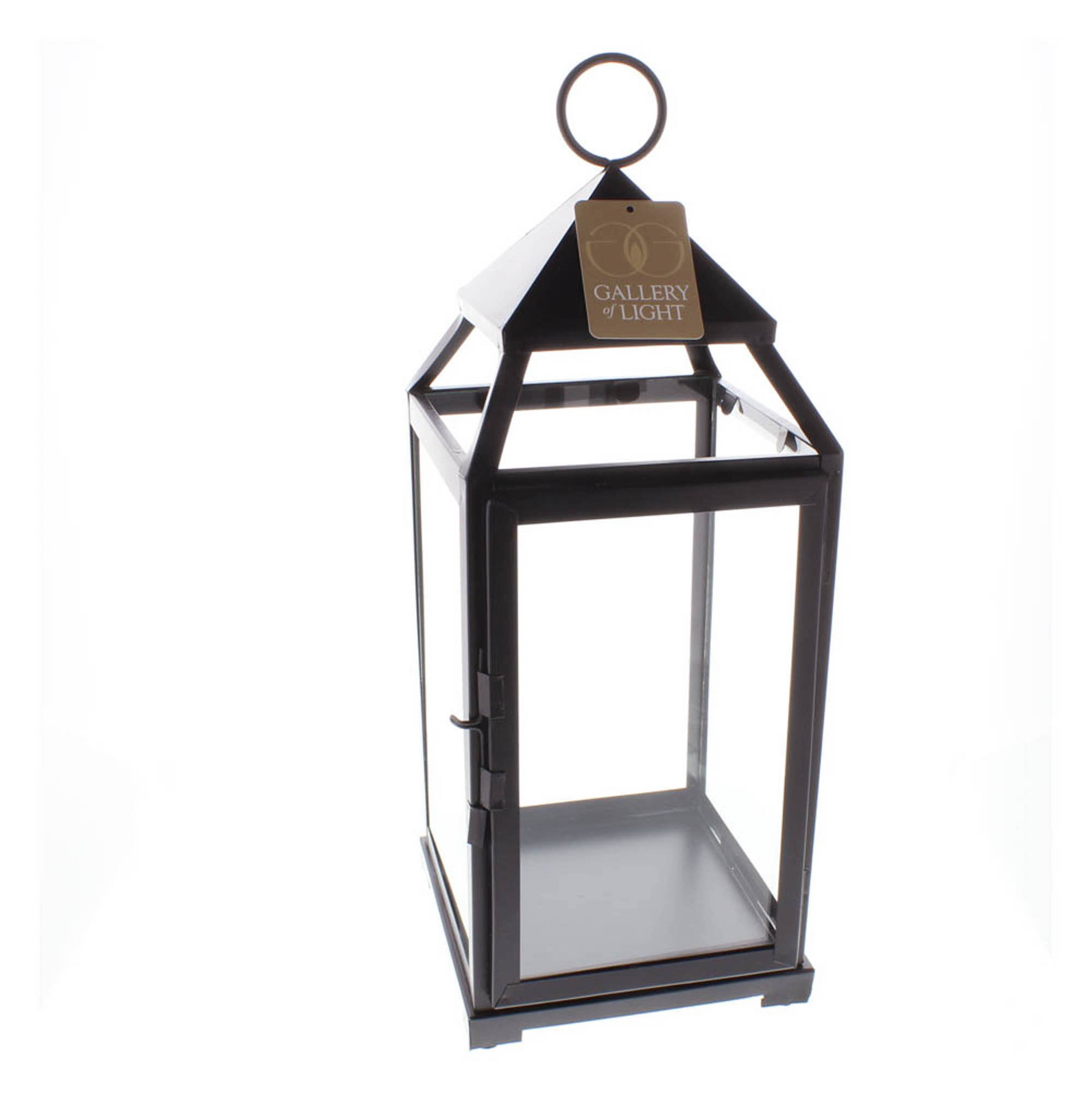 18.5&#x22; Black Contemporary Candle Holder Lantern