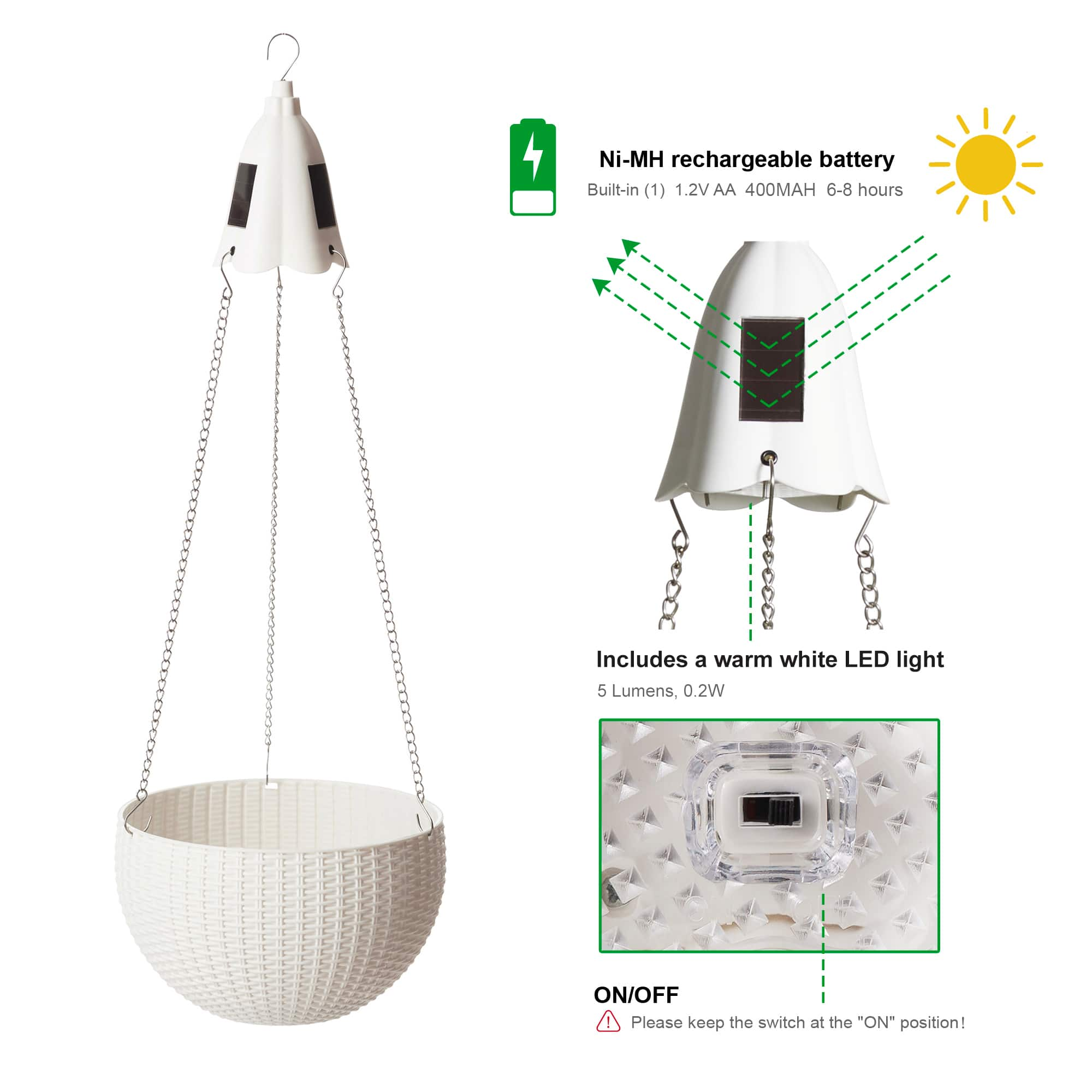 Glitzhome&#xAE; 30&#x22; White Solar Lighted Hanging Plastic Basket Planters, 2ct.