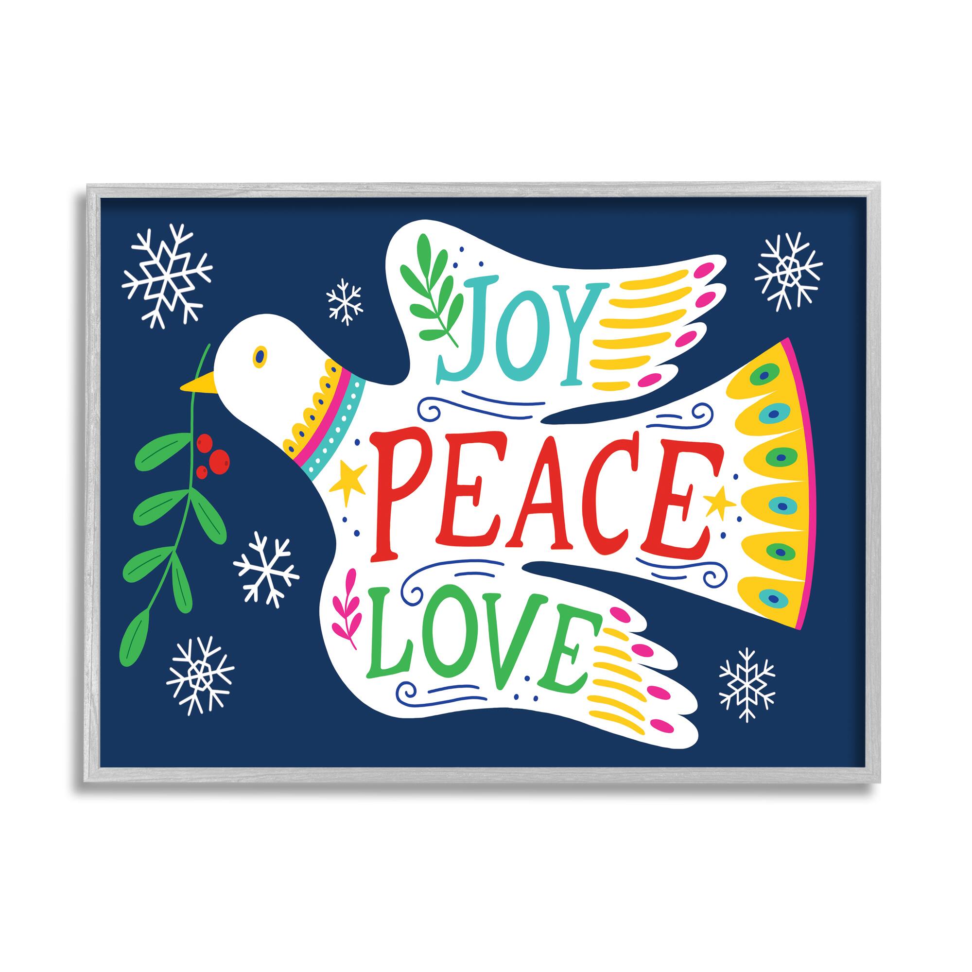 Stupell Industries Joy Peace Love Dove Holly Sprig Framed Giclee Art