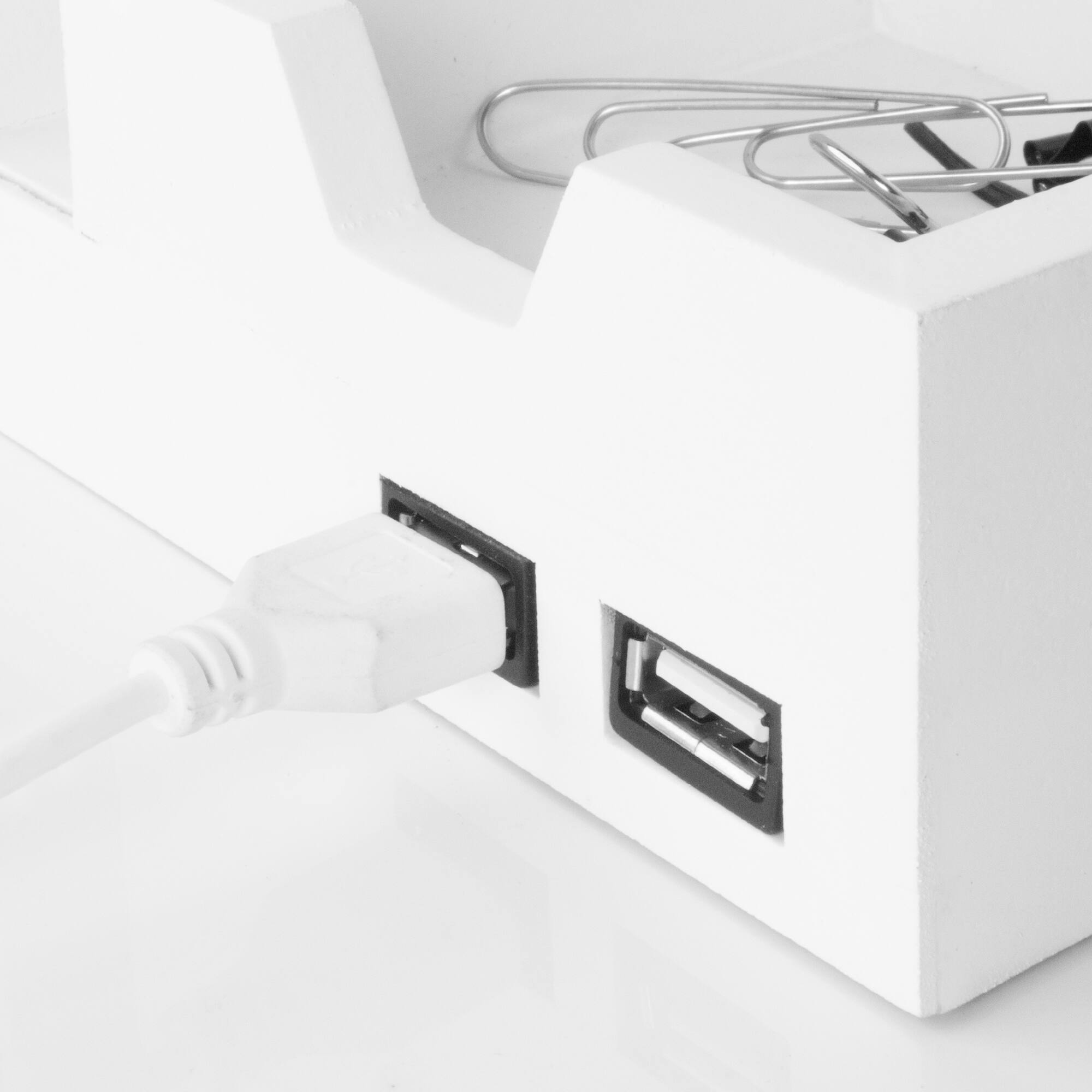 American Art D&#xE9;cor&#x2122; White All-in-One Desk File Organizer with USB Charger