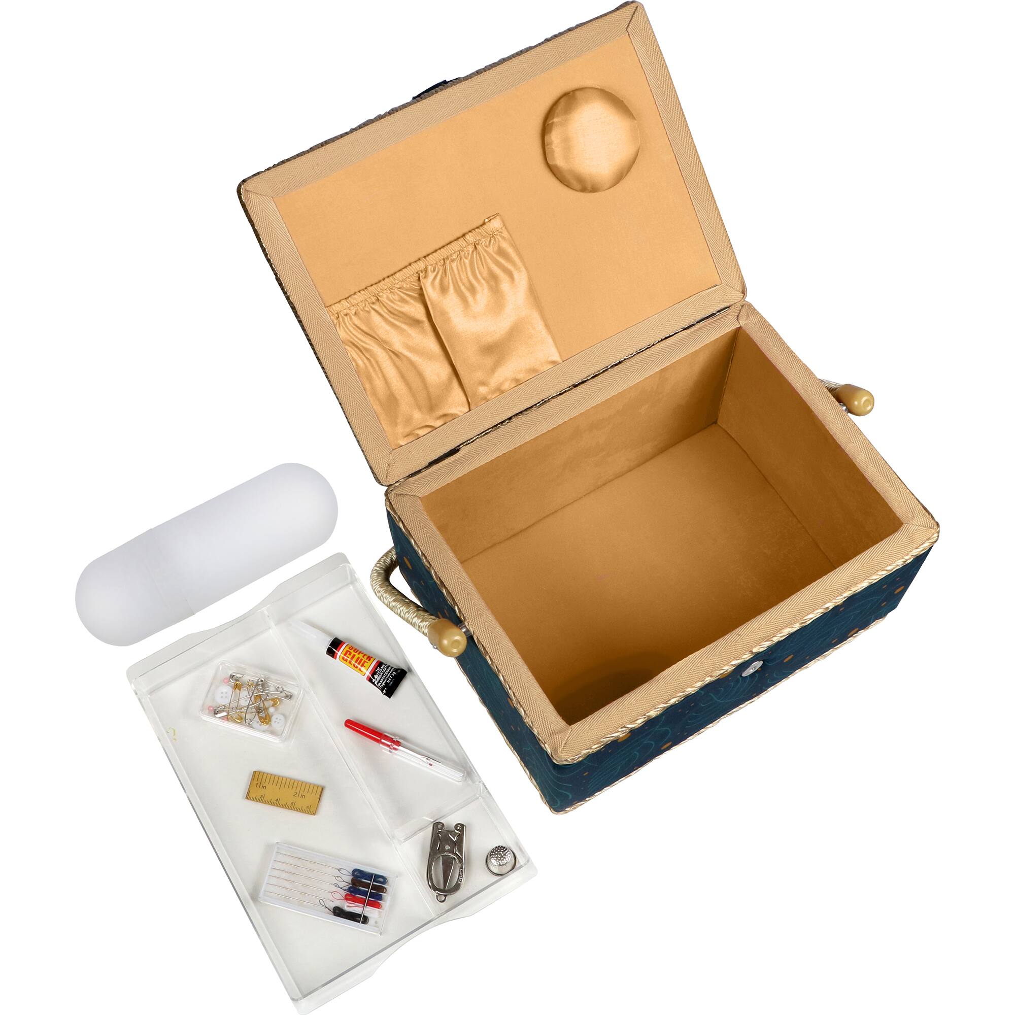 SINGER® Large Leaf Print Sewing Basket with Travel Sewing Kit & Matching Zipper Pouch