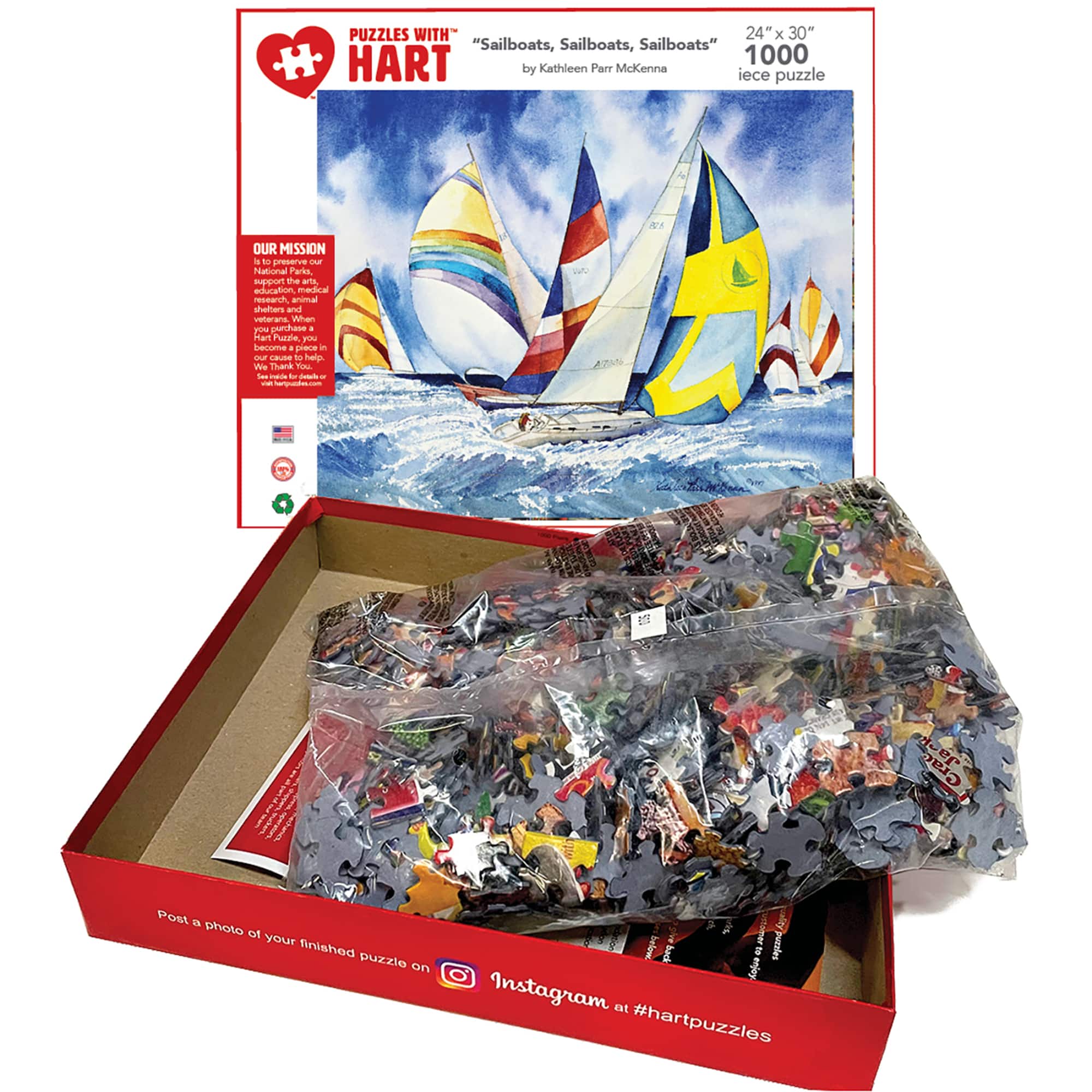 Hart Puzzles Sailboats, Sailboats, Sailboats by Kathleen Parr McKenna 1,000 Piece Jigsaw Puzzle