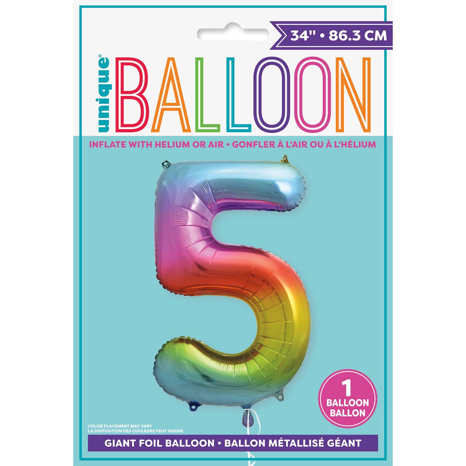 34&#x22; Giant Foil Rainbow Number Balloon