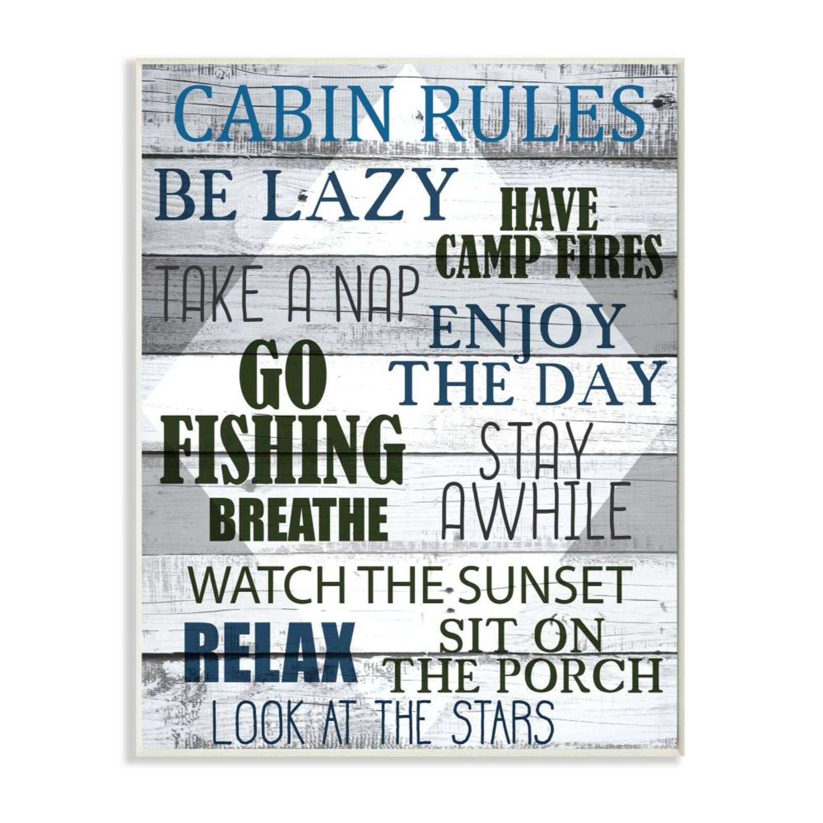 Stupell Industries Green, Black & Blue Cabin Rules Phrases Wall Plaque