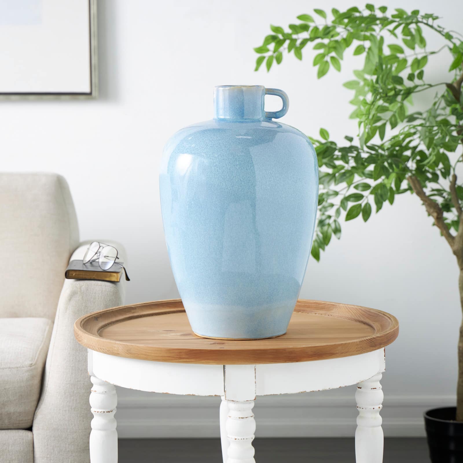 18&#x22; Blue Unique Textured Ceramic Ombre Vase