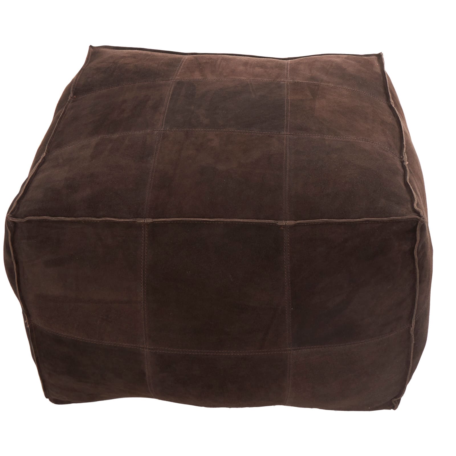 28&#x22; Leather Low Profile Square Pouf with Patchwork Design