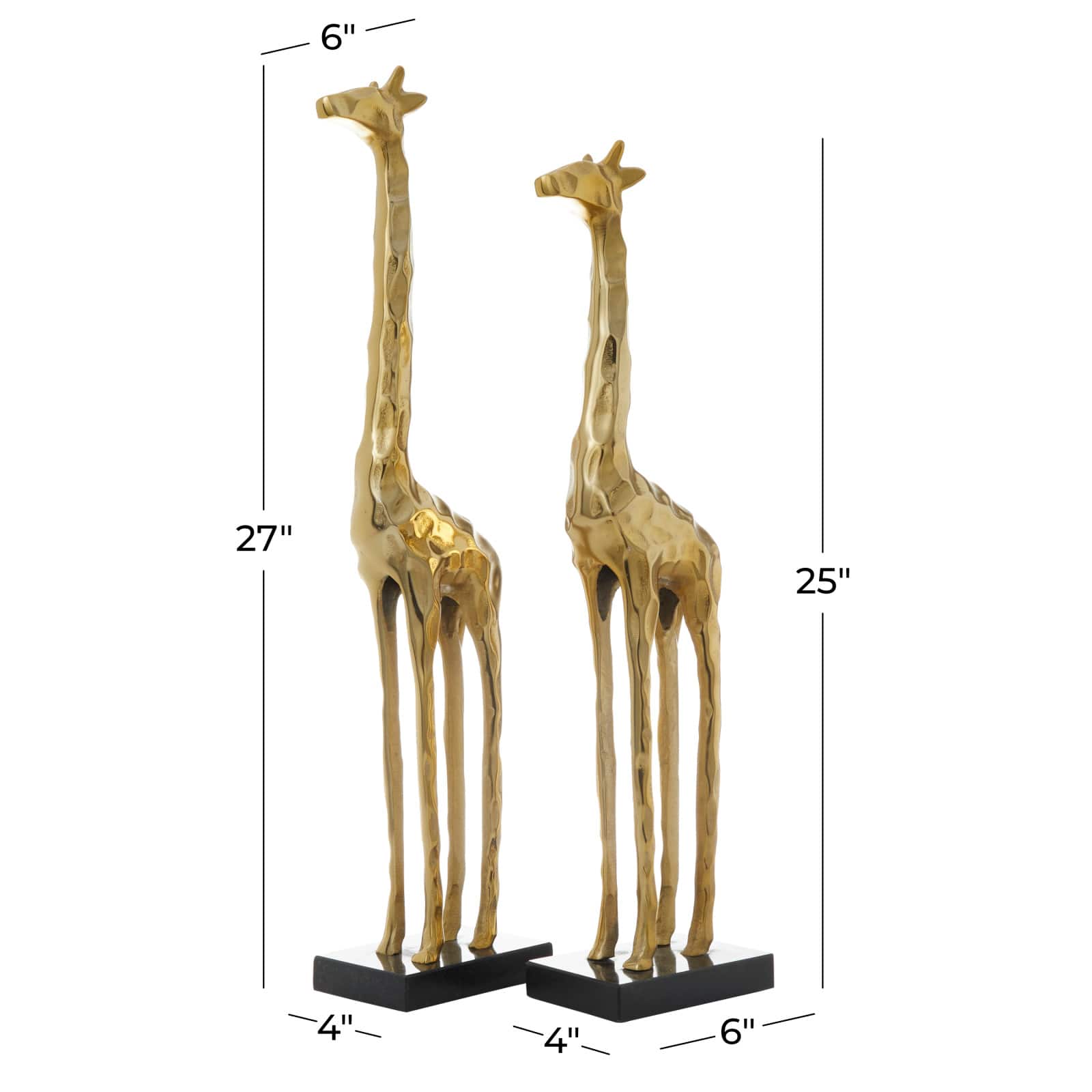 27&#x22; Gold Aluminum Giraffe Sculpture Set