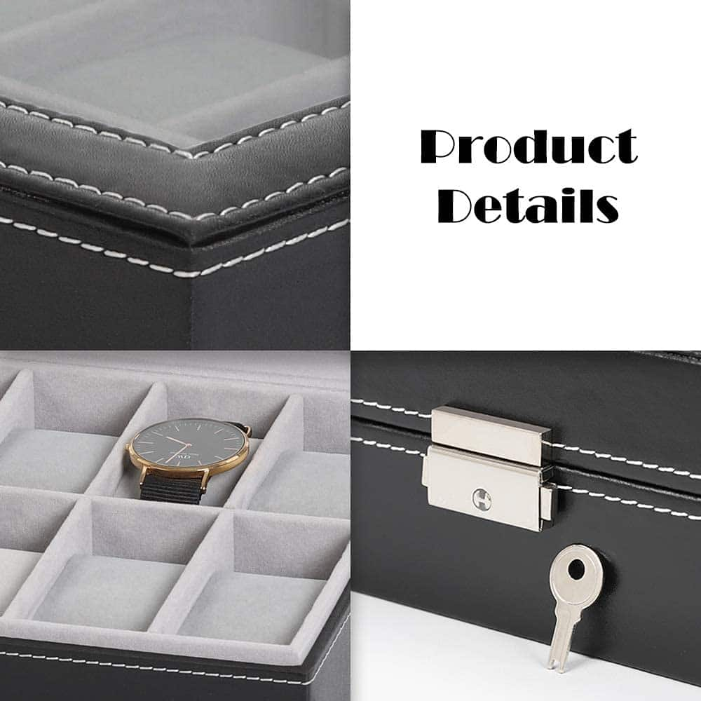 Charcoal Black Dozen Leather Watch Box