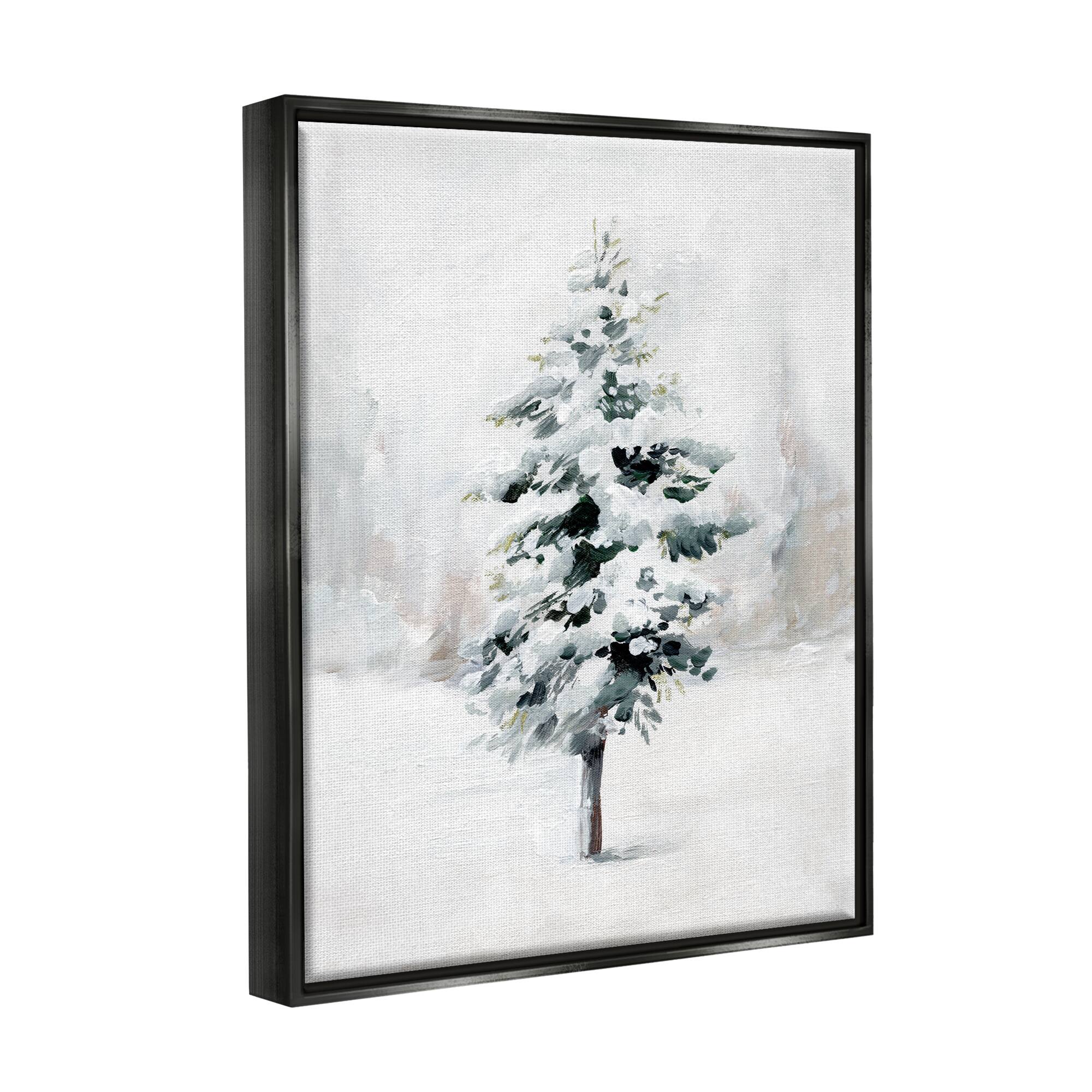 Stupell Industries Wintery Snow Tree Scene Framed Floater Canvas Wall Art
