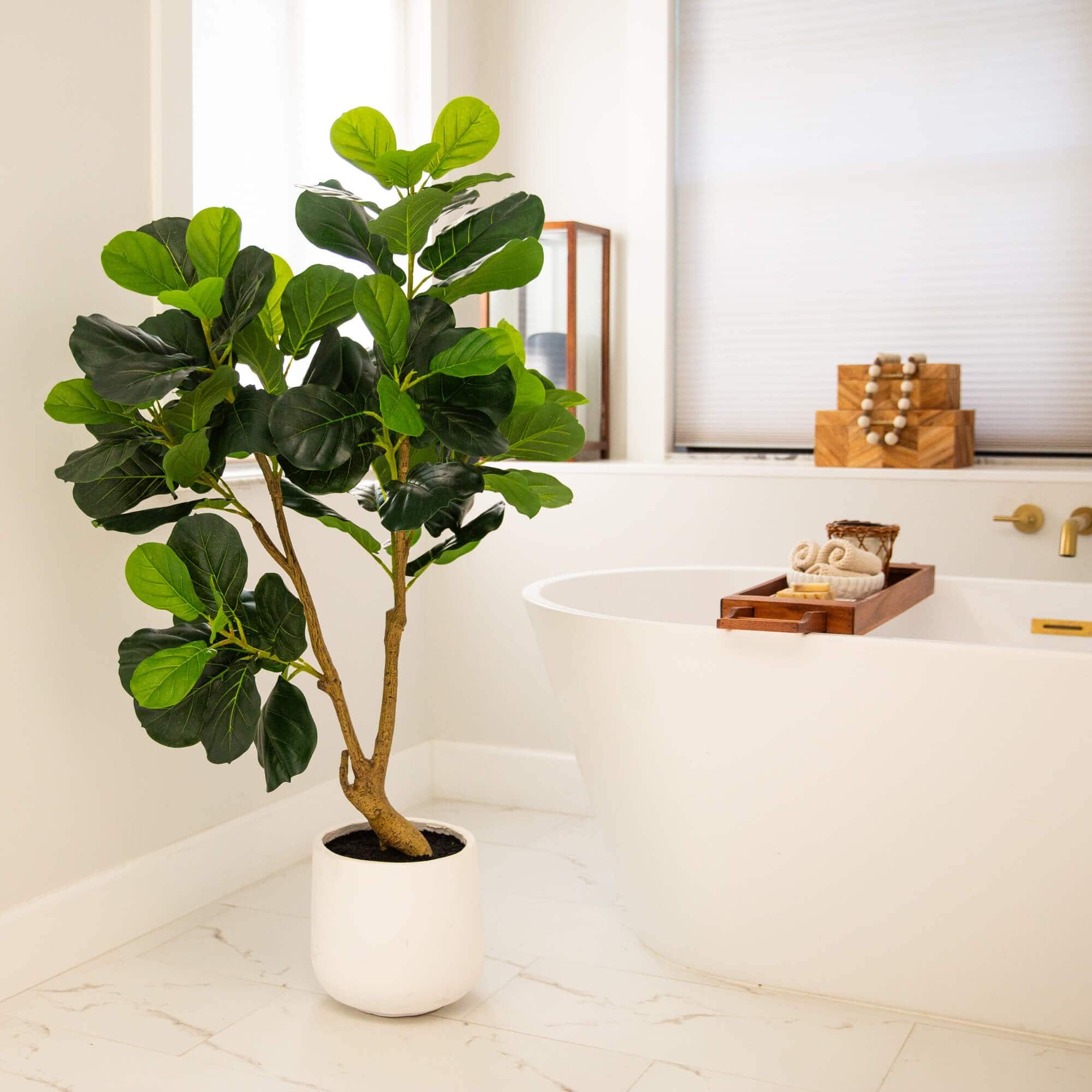 4ft. Artificial Lush Fiddle Leaf Tree in Decorative White Planter