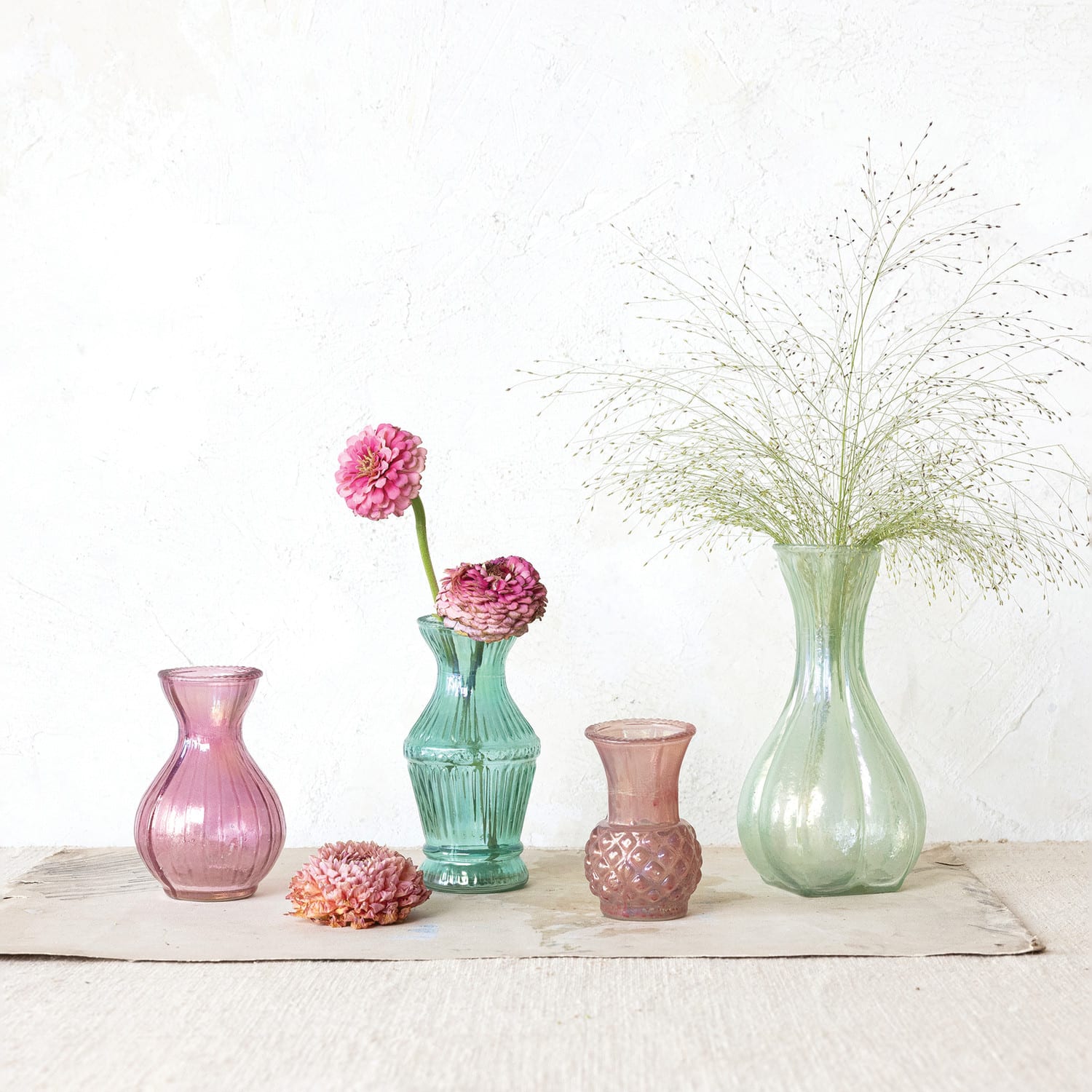 Hello Honey&#xAE; Multicolor Debossed Reclaimed Glass Vase Set