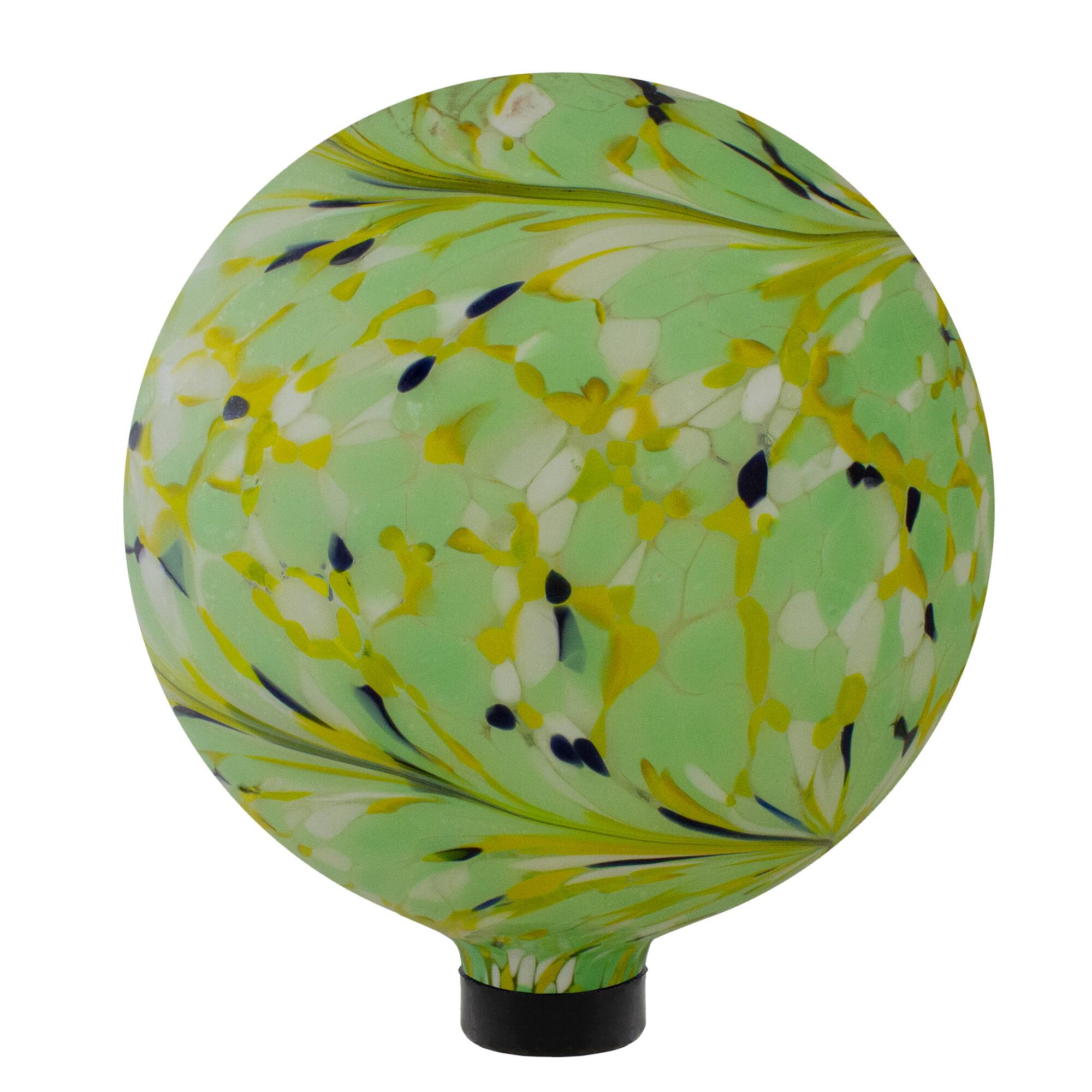 10" Yellow and Green Hand Painted Swirled Glass Garden Gazing Ball