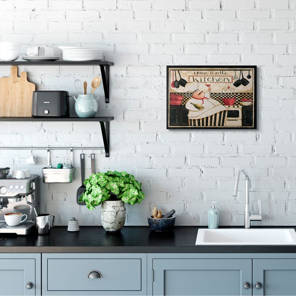 Stupell Industries Home is in the Kitchen with Happy Chef Illustration Canvas Wall Art