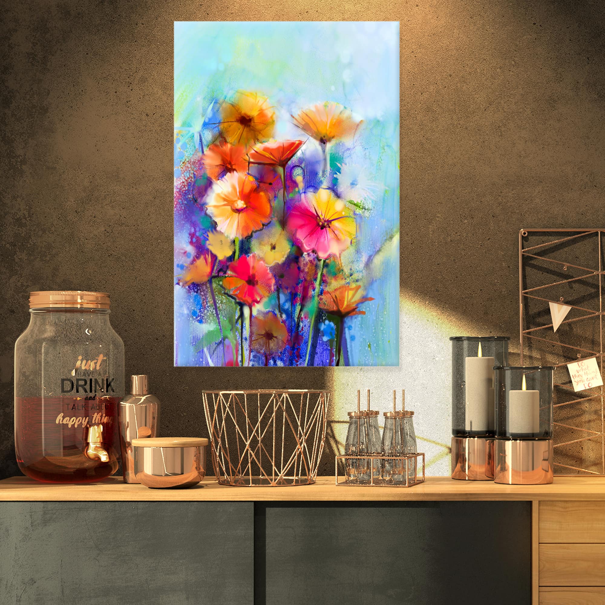 Designart - Abstract Floral Watercolor Painting - Large Floral Canvas Art Print