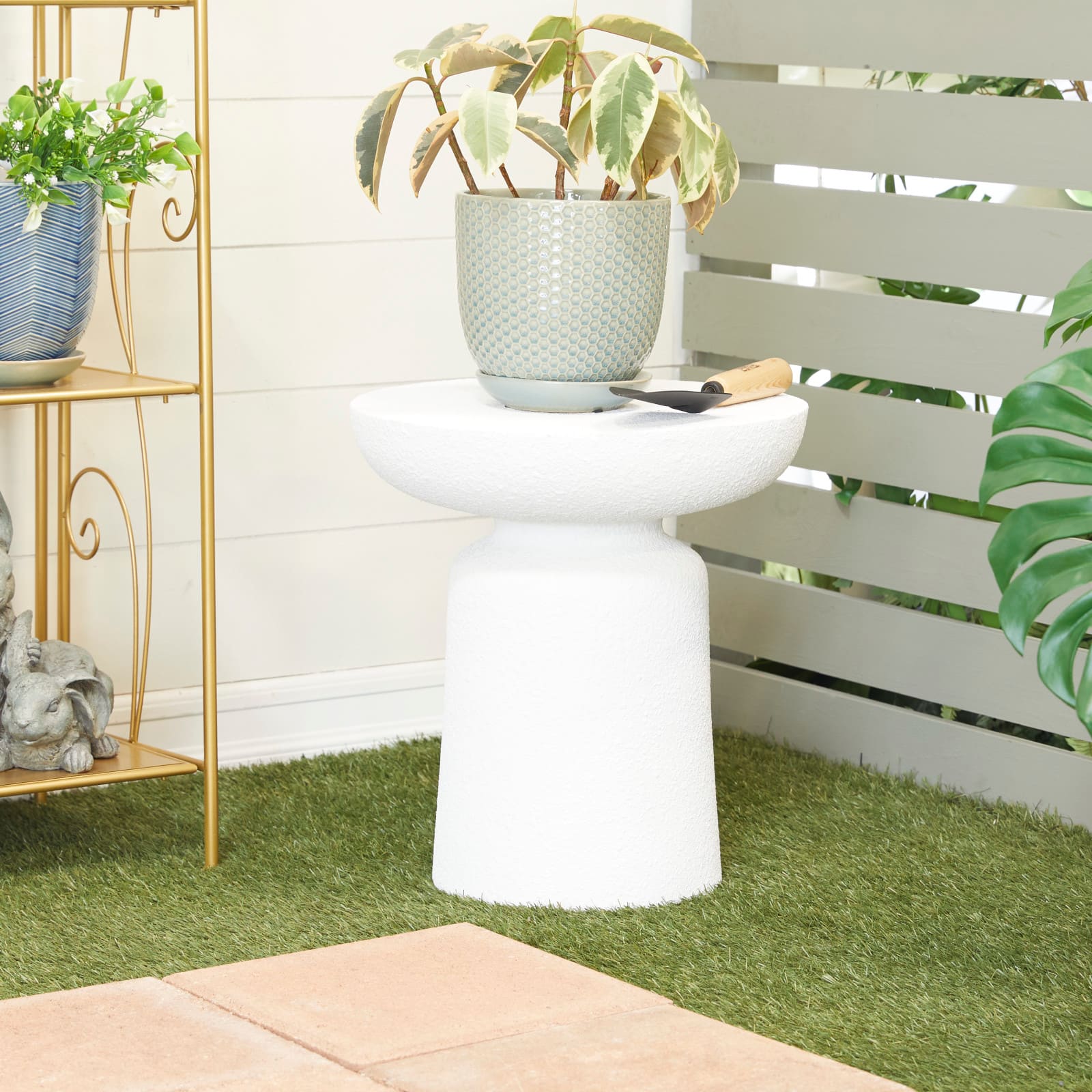 White Contemporary Garden Stool, 17" x 17" x 18"
