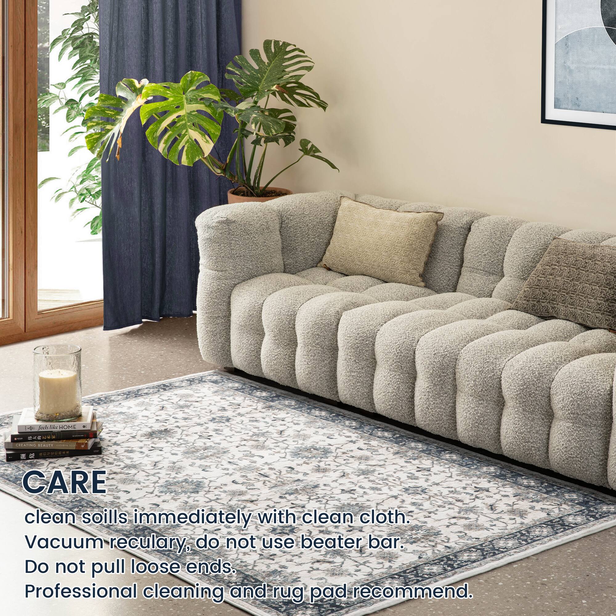Glitzhome® Ivory & Blue Oriental Area Rug