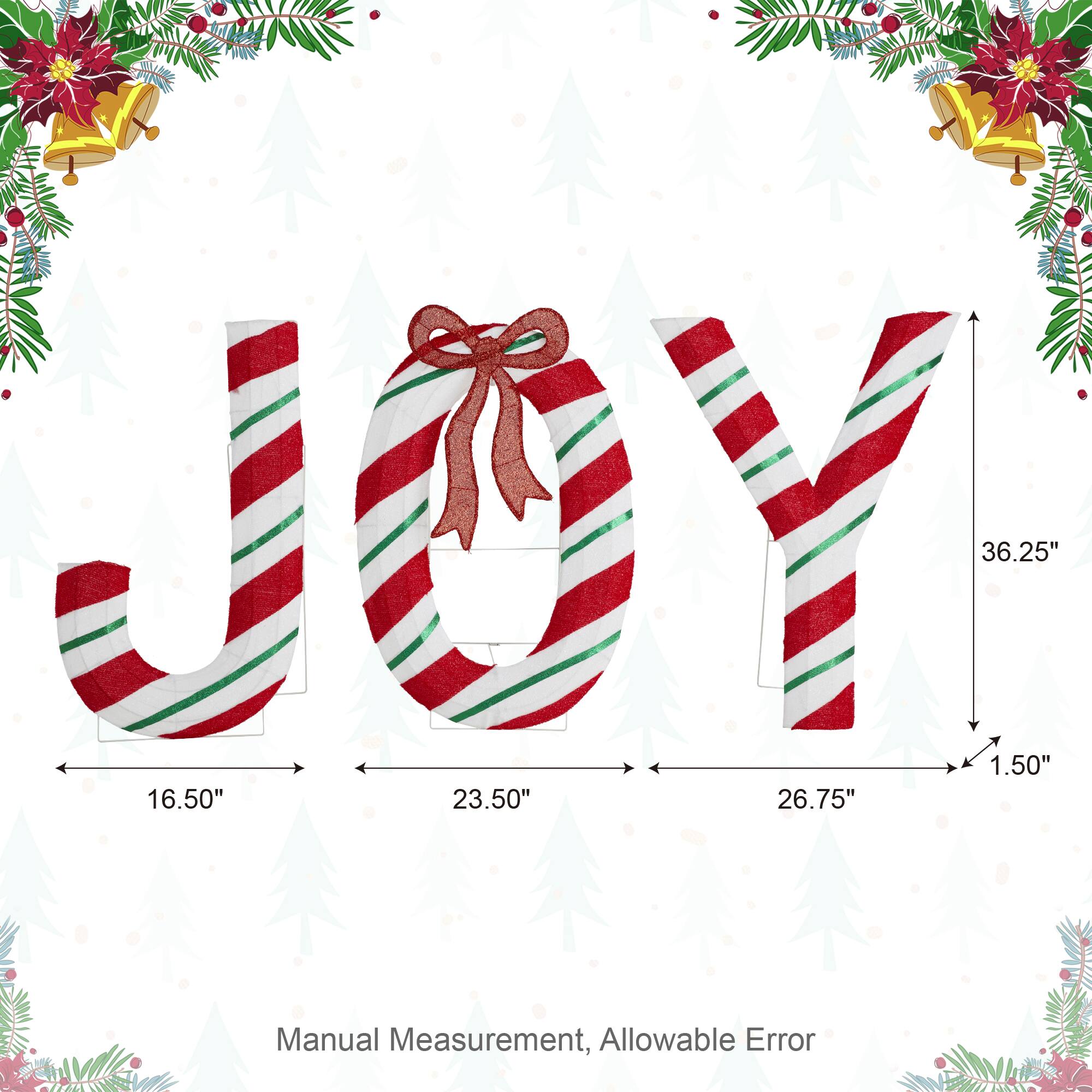 Glitzhome&#xAE; 70.75&#x22;L Lighted Christmas 2.5D Fabric Peppermint JOY Outdoor Decor Set