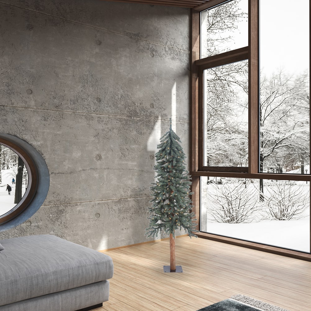 5ft. Pre-Lit Natural Bark Alpine Artificial Christmas Tree, Warm White LED Lights