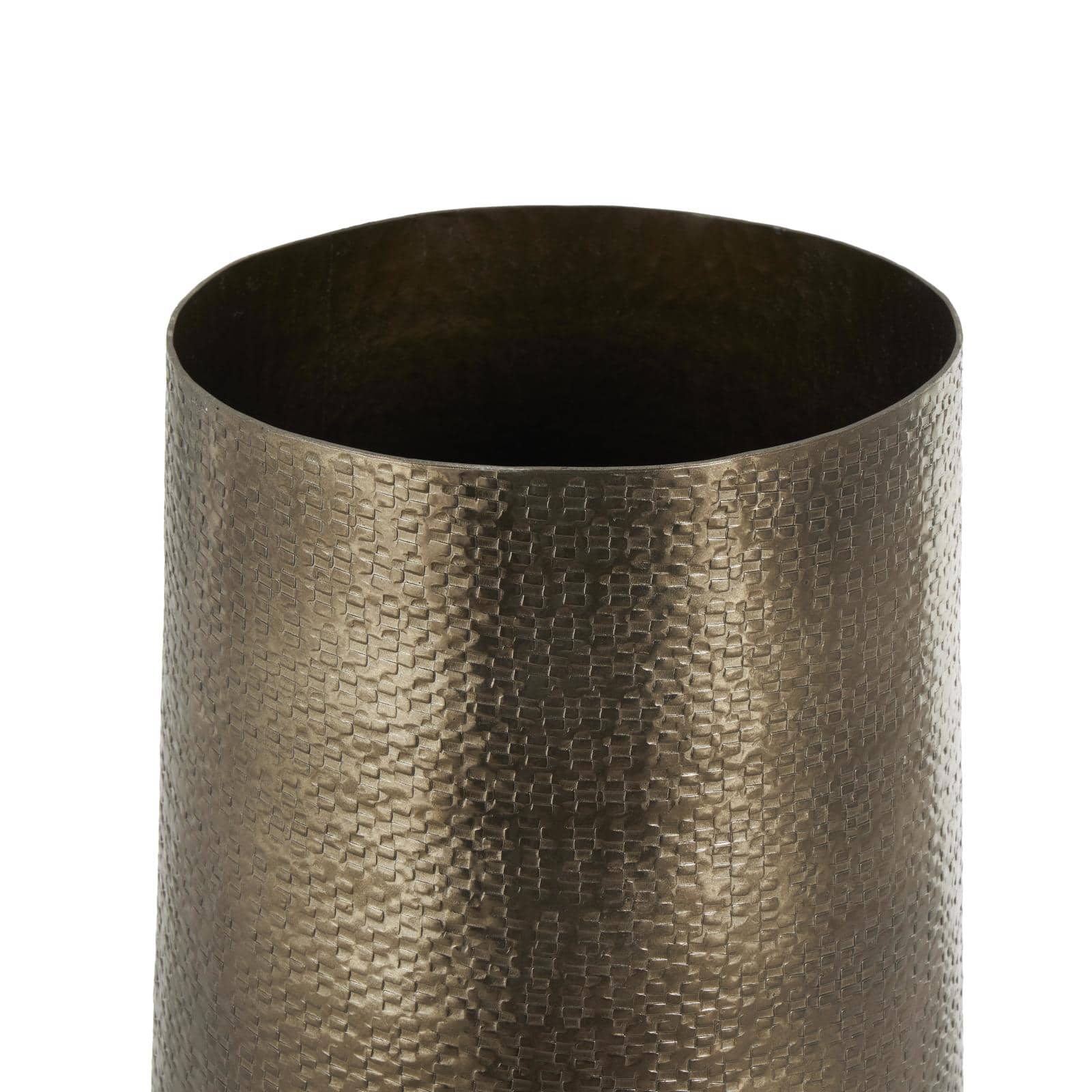 23.5" Brass Aluminum Metal Geometric Textured Wide Floor Vase with Elevated Base