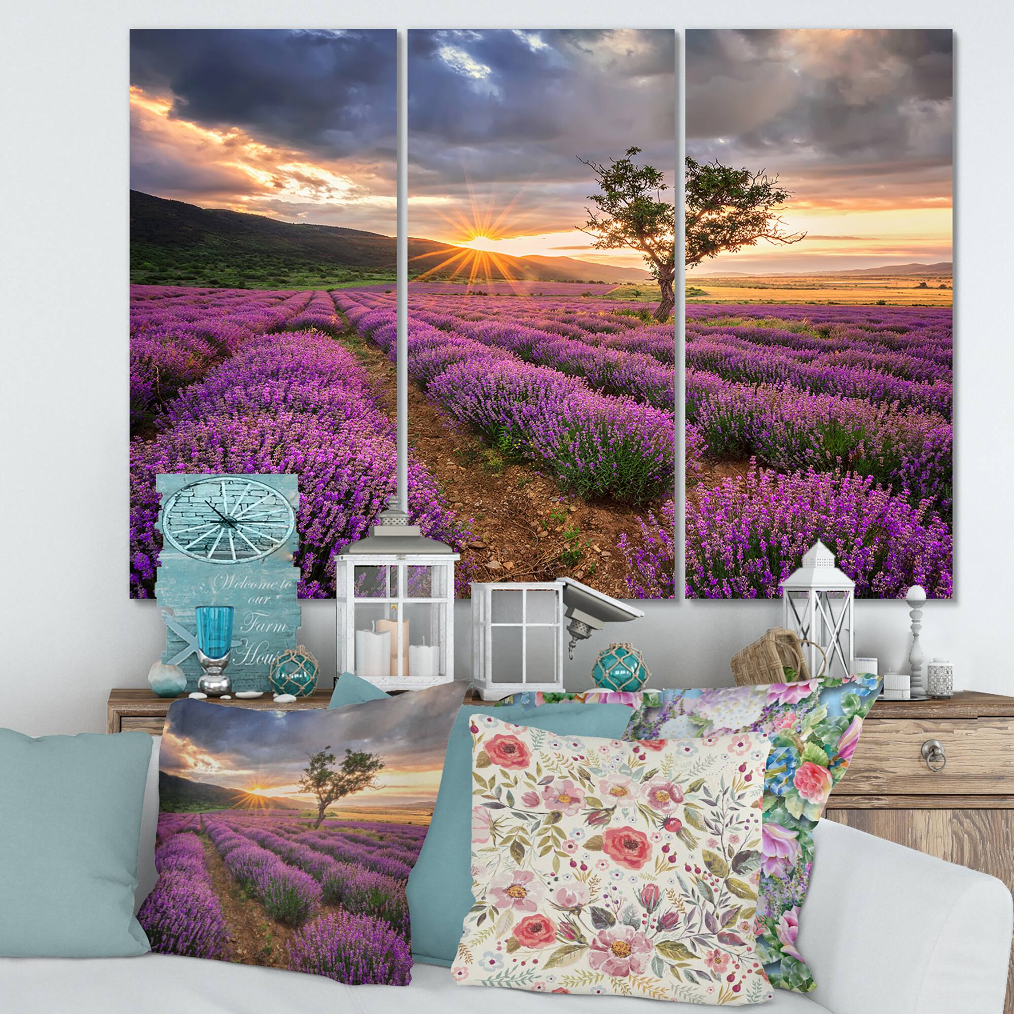 Designart - Sunrise & Dramatic Clouds Over Lavender Field VIII