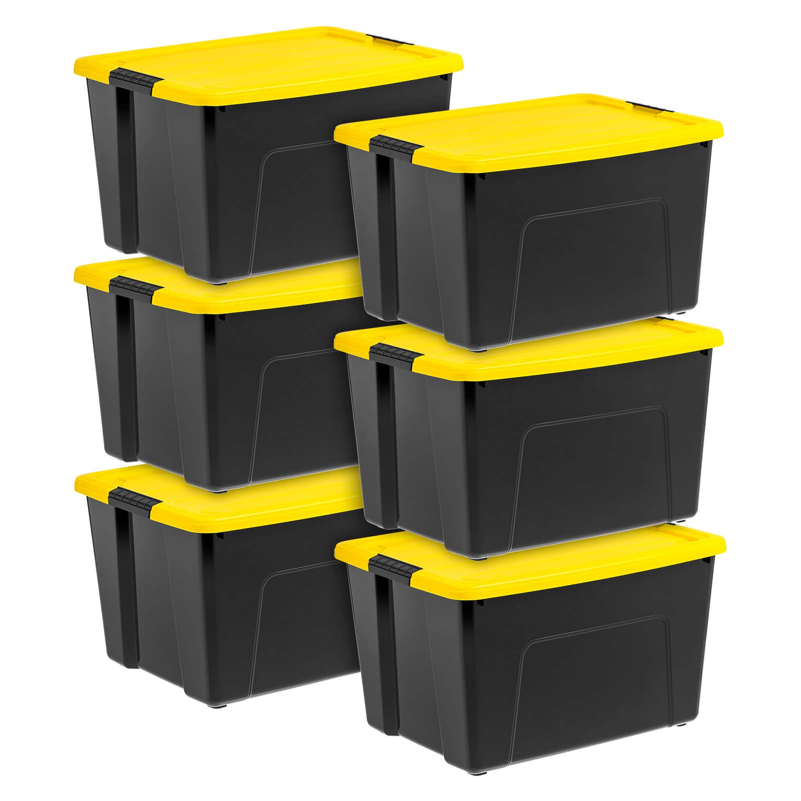 IRIS&#xAE; 60qt. Buckled Black Boxes with Yellow Buckle Lids, 6ct.
