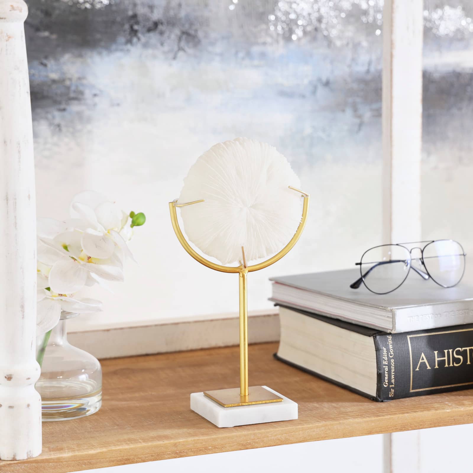 11" Cream Coral Sculpture with Marble Base