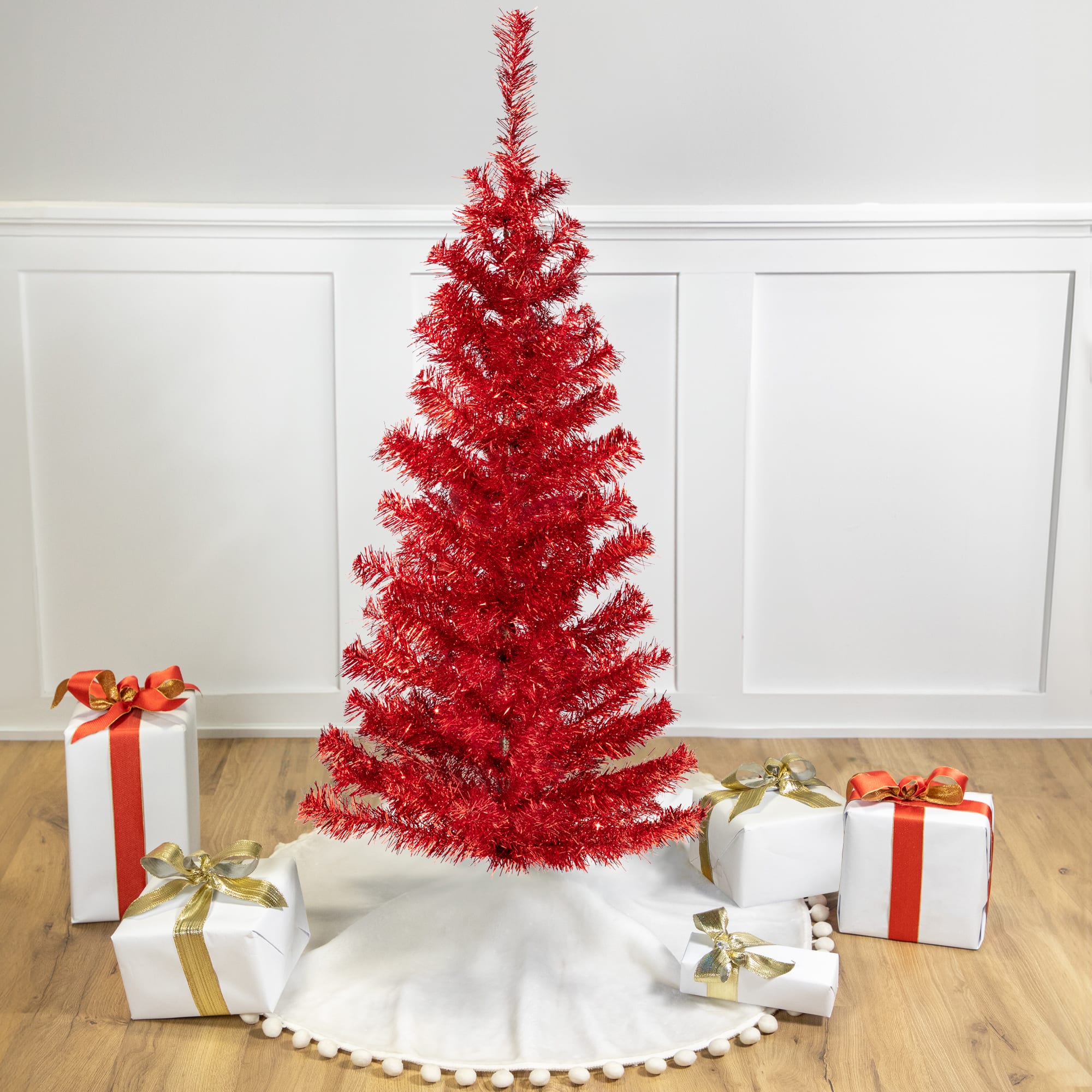 4ft. Unlit Red Artificial Tinsel Christmas Tree