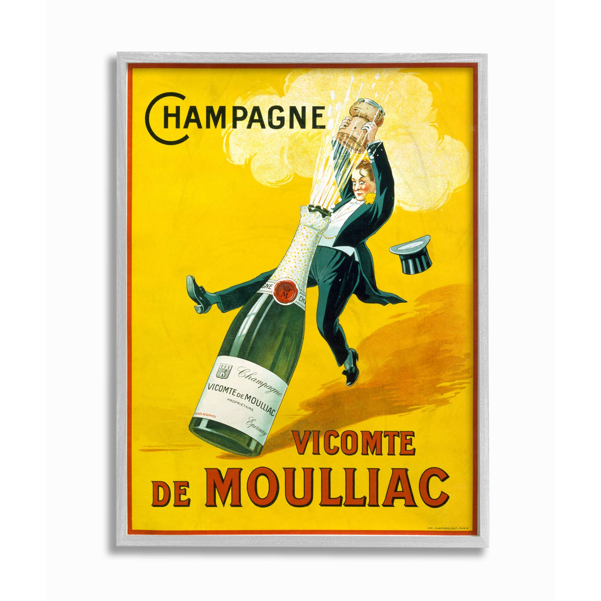 Stupell Industries Vintage Champagne Vicomte de Moulliac Pop Bottle Wall Art in Gray Frame