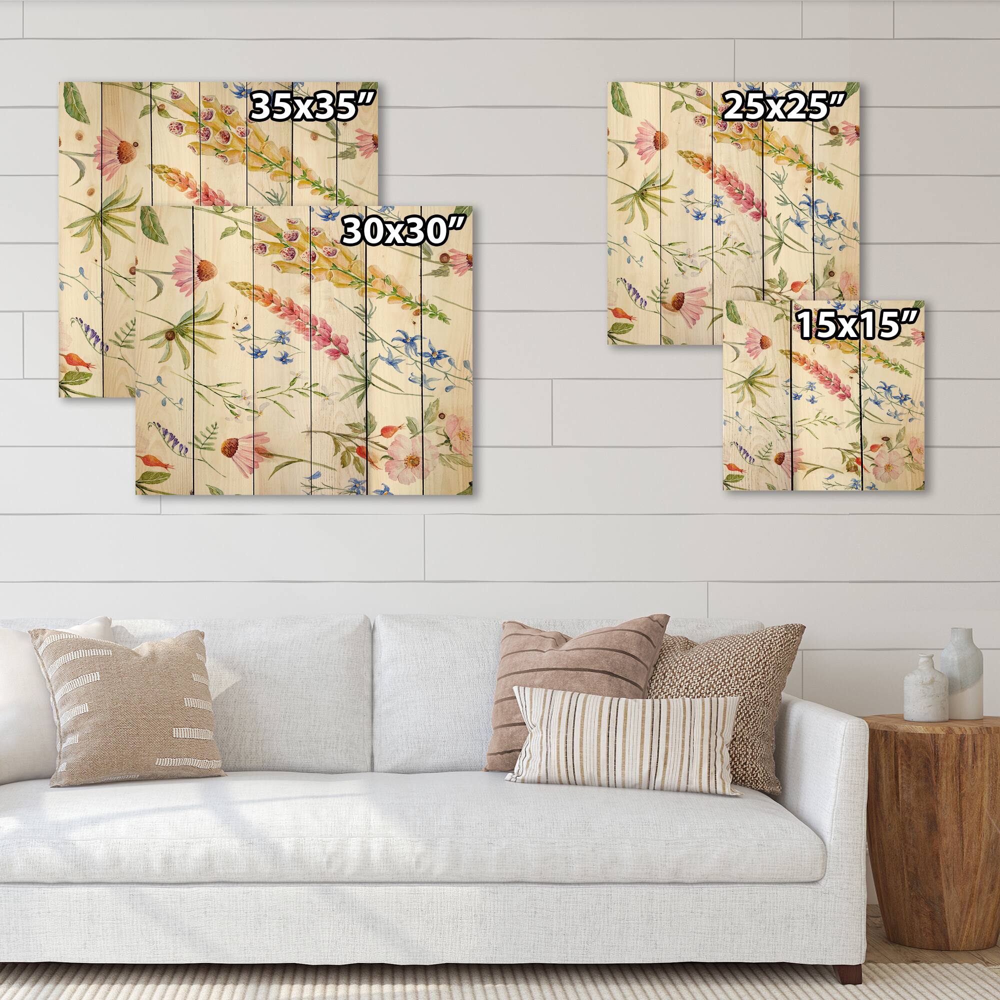 Designart - Vibrant Summer Wildflowers I - Traditional Print on Natural Pine Wood