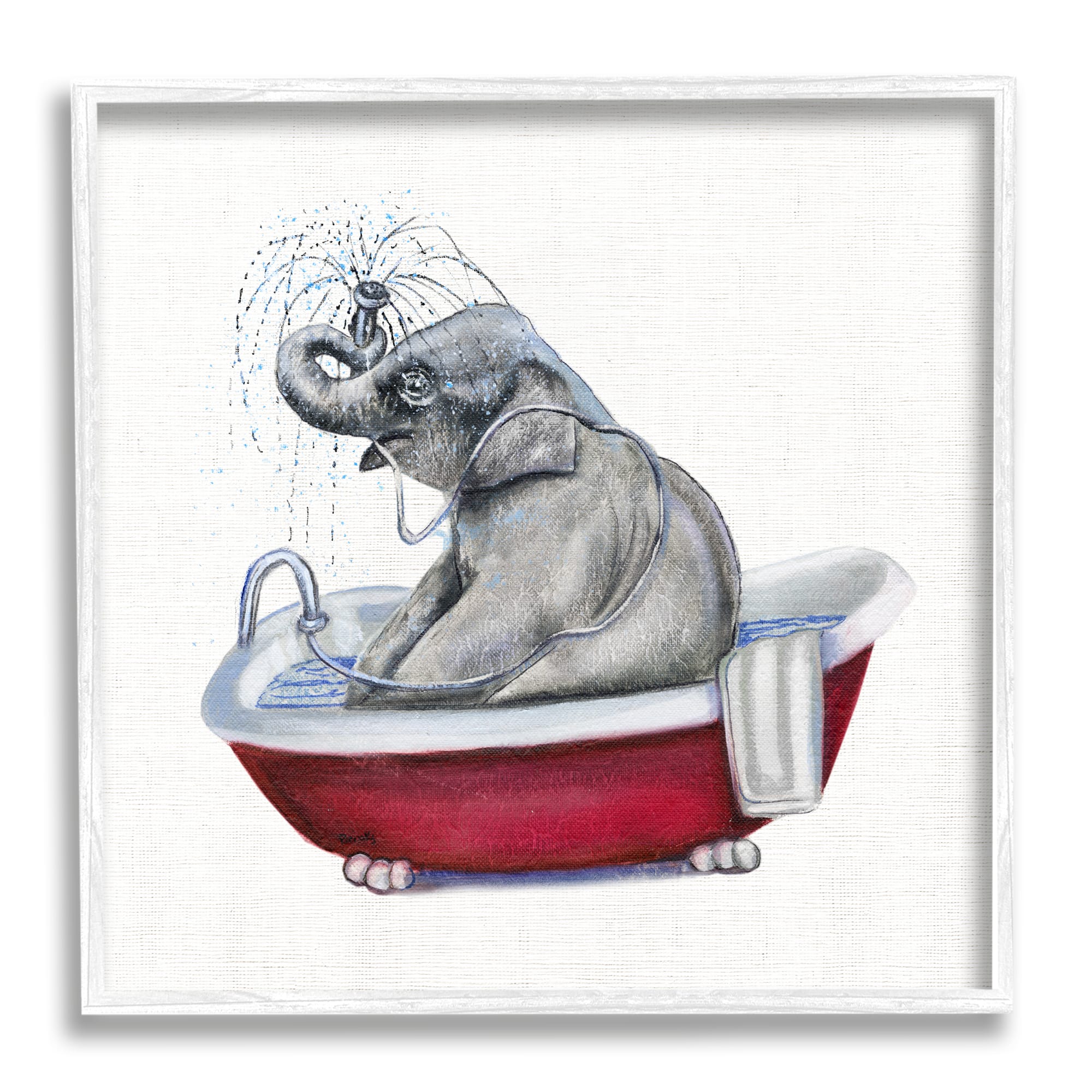 Stupell Industries Elephant in Red Bathtub Playful Safari Animal Framed Wall Art