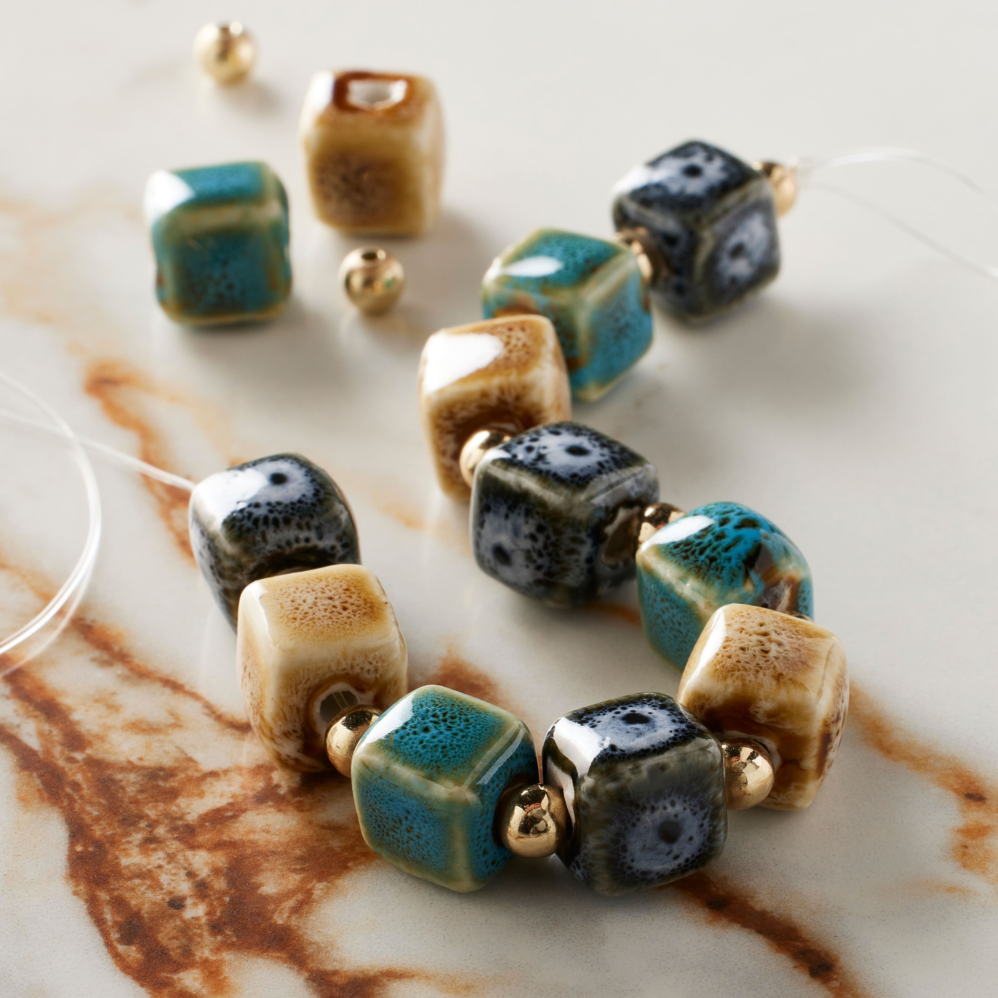 Multicolor Reactive Glaze Ceramic Cube Beads, 10mm by Bead Landing™