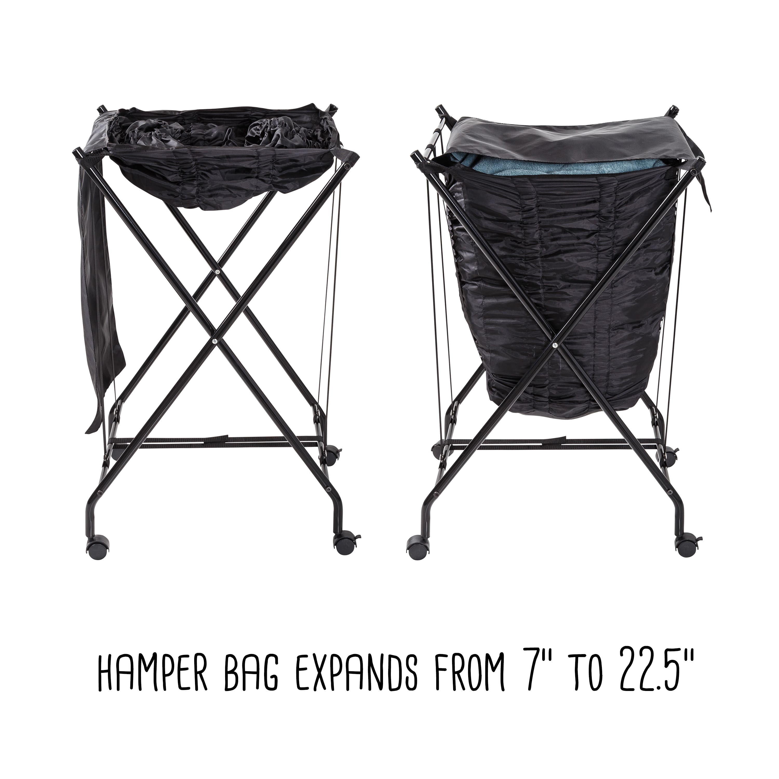 Honey Can Do Black Single Bounce Back Hamper with Wheels and Lid