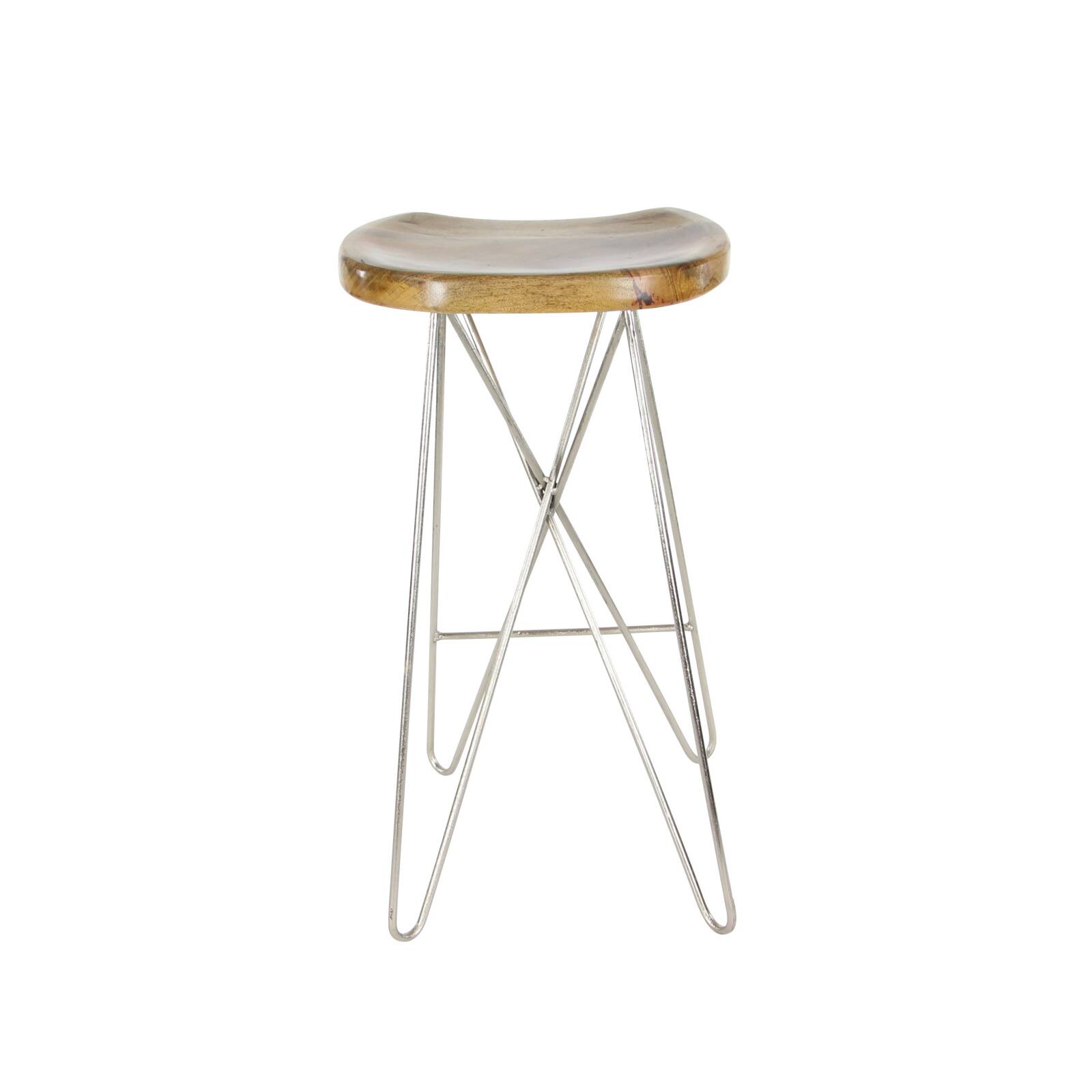 30&#x22; Light Brown Mango Wood &#x26; Metal Contemporary Bar Stool