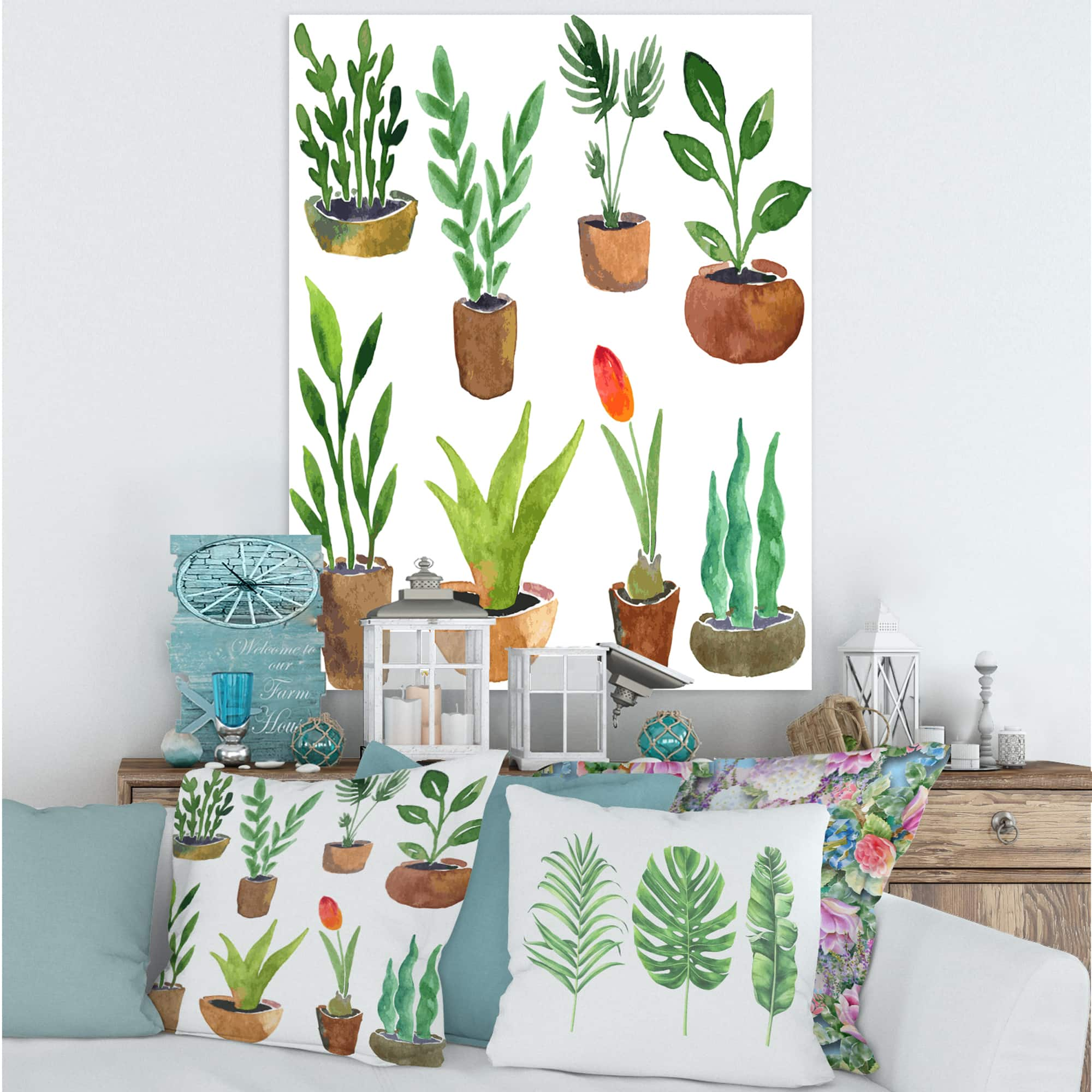 Designart - Eight Potted House Plants - Traditional Canvas Wall Art Print