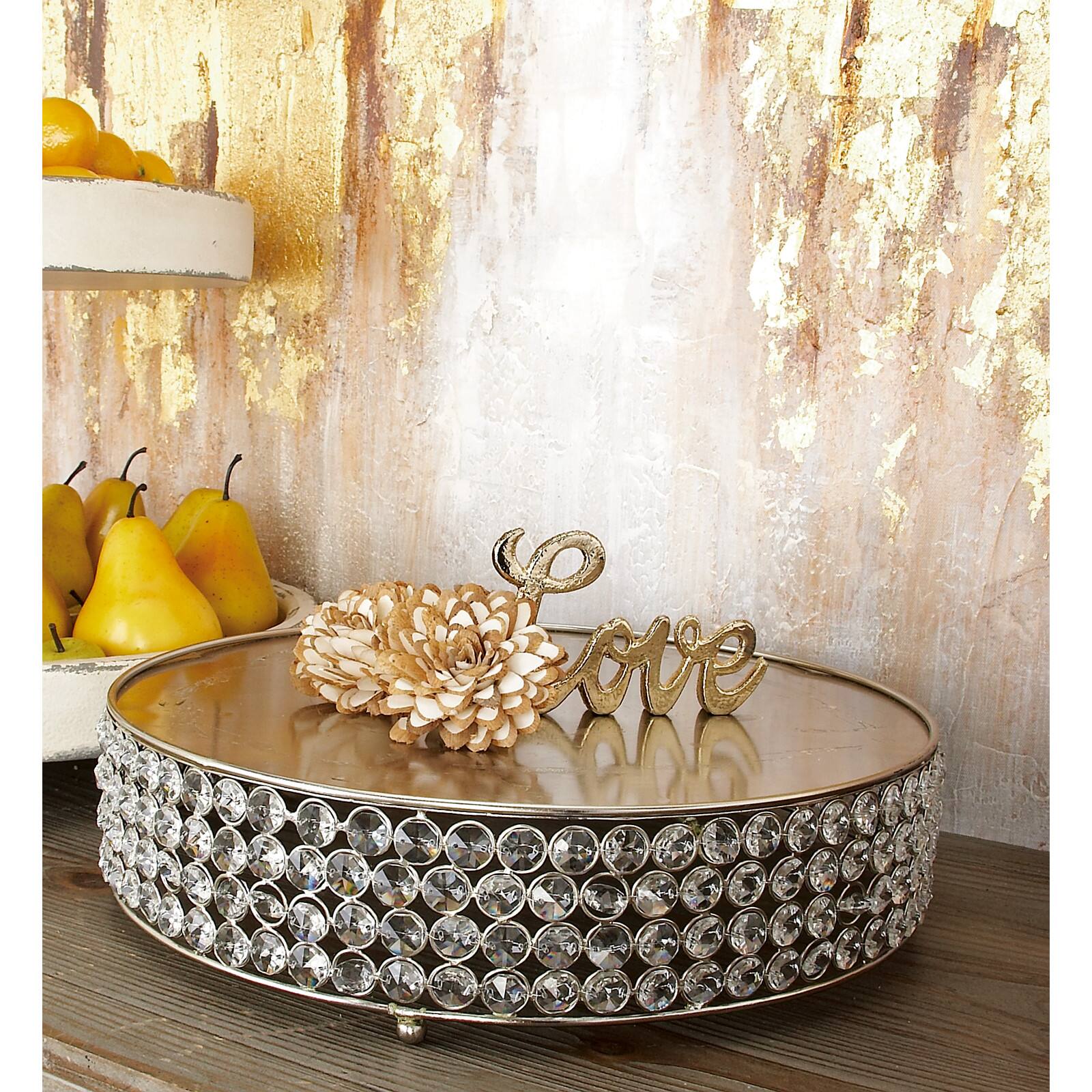 Glam Round Silver Metal and Glass Bead Cake Stand, Set of 3, 3&#x22;