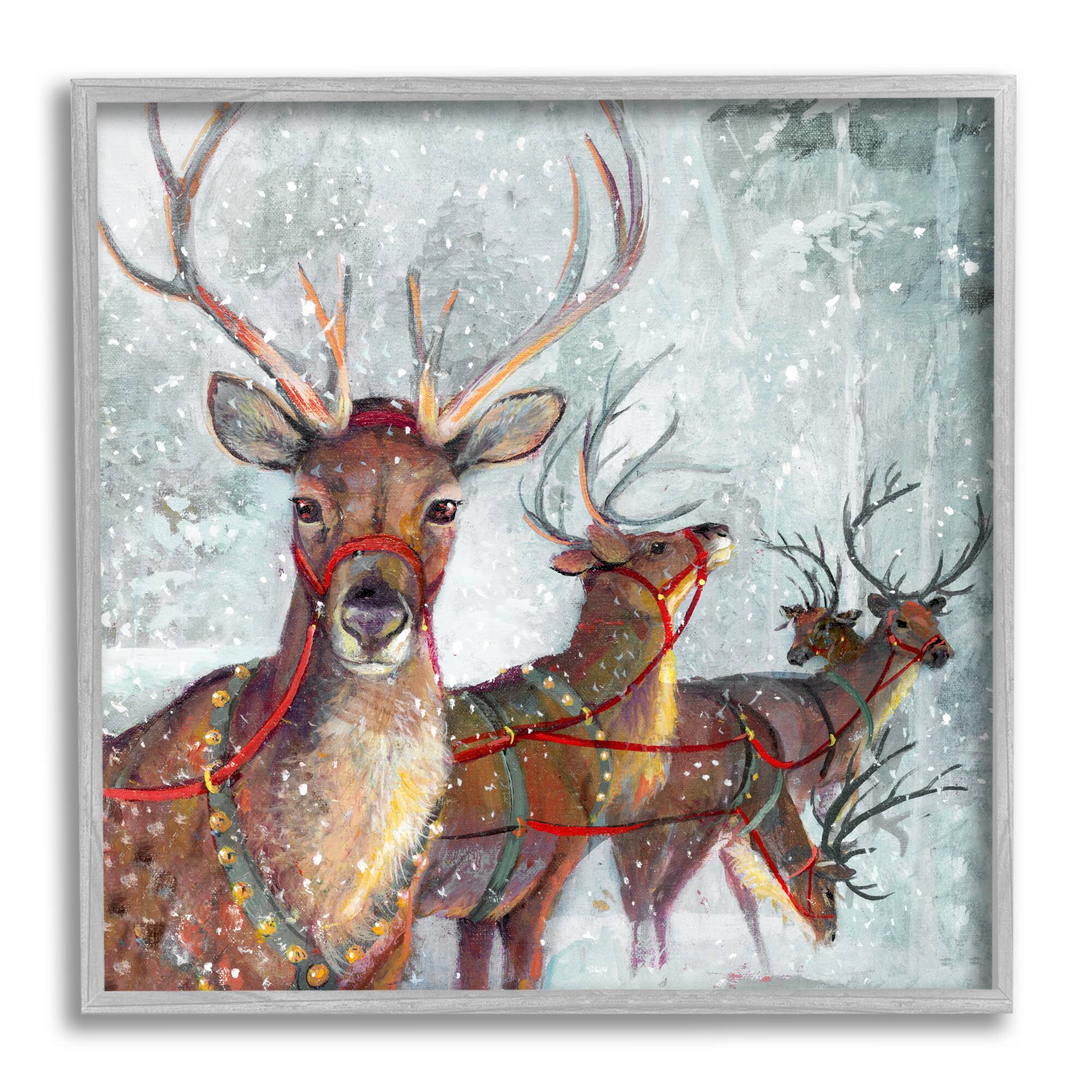 Stupell Industries Winter Reindeer Holiday Landscape Framed Giclee Art