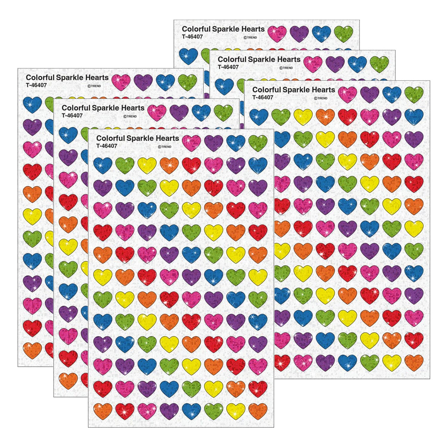 TREND Enterprises® Colorful Hearts Sparkle Stickers®, 6 Packs of 400