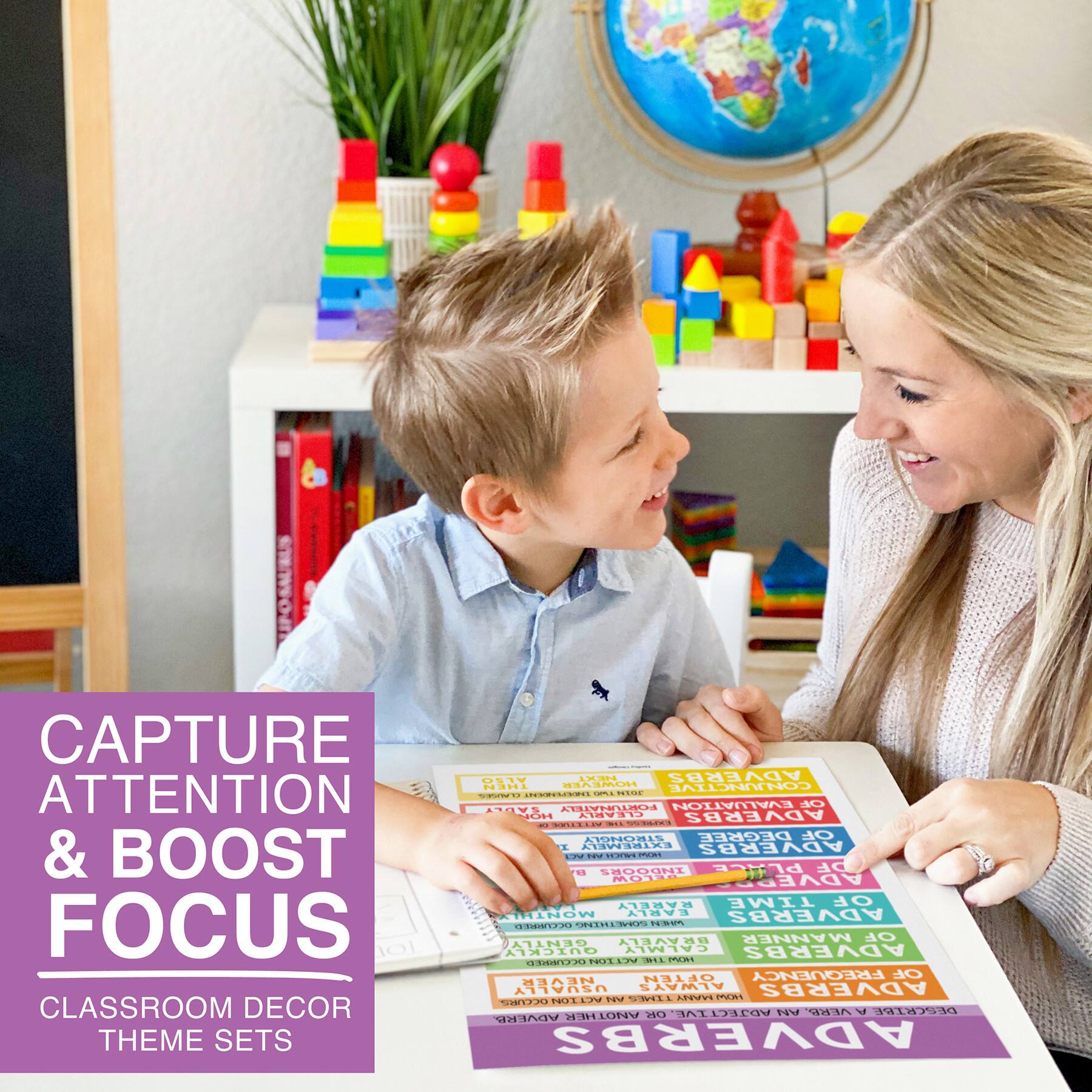 Hadley Designs 11" x 17" Colorful Parts of Speech Language Arts and Grammar Laminated Posters Set